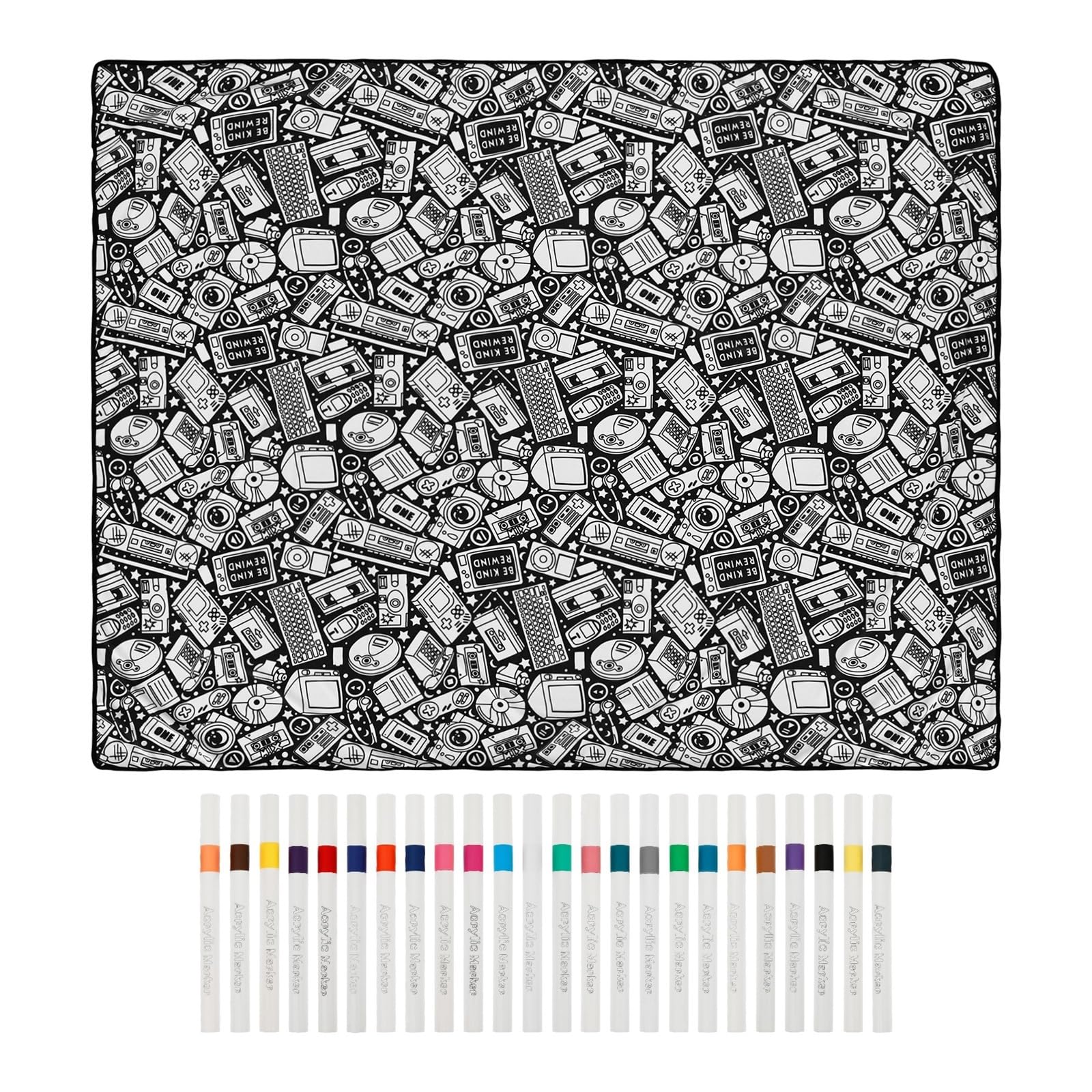 Vekoro DIY Coloring Blanket DIY Coloring Blanket with 24 Colored Markers Creative Personalization(Sci Fi Design)