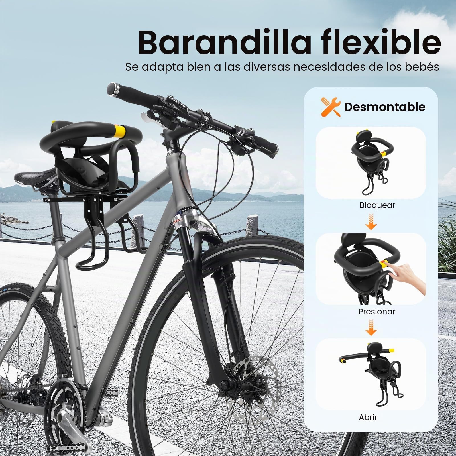 Asiento de montaje de bicicleta para niños Soporte para bebé Asiento de bicicleta delantero hasta 30 kg