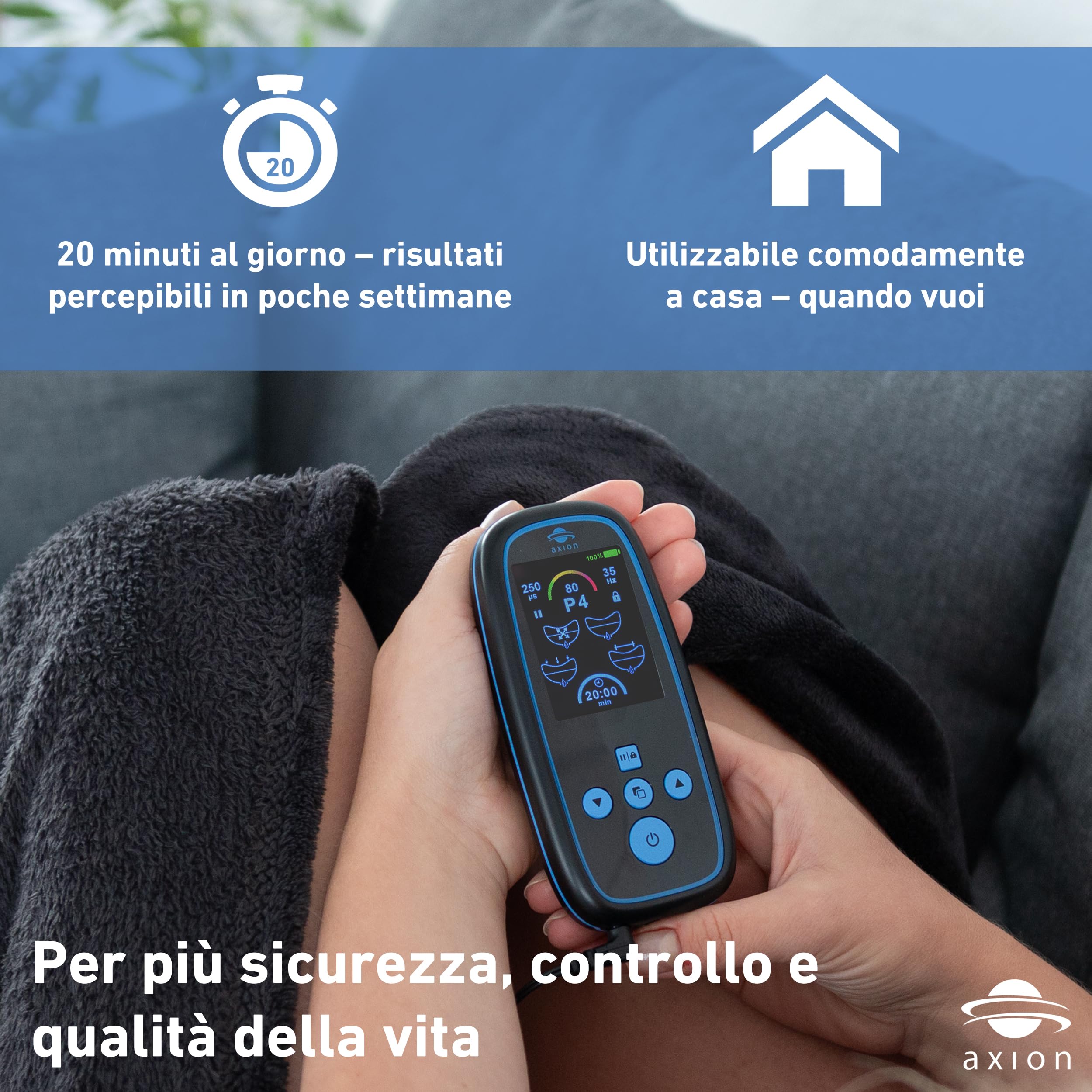 Stimolatore del pavimento pelvico axion® I-3000 per uomini | Dispositivo EMS con sonda per incontinenza e controllo della vescica | 4 programmi, 80 intensità, USB-C – Medico certificato