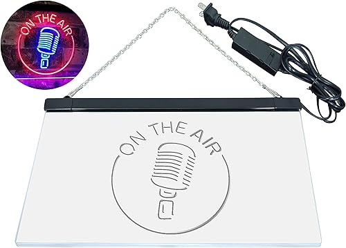 Miniatura 7 de ADVPRO - cartel de neón para estudio de grabación, LED, con micrófono y rótulo On the air