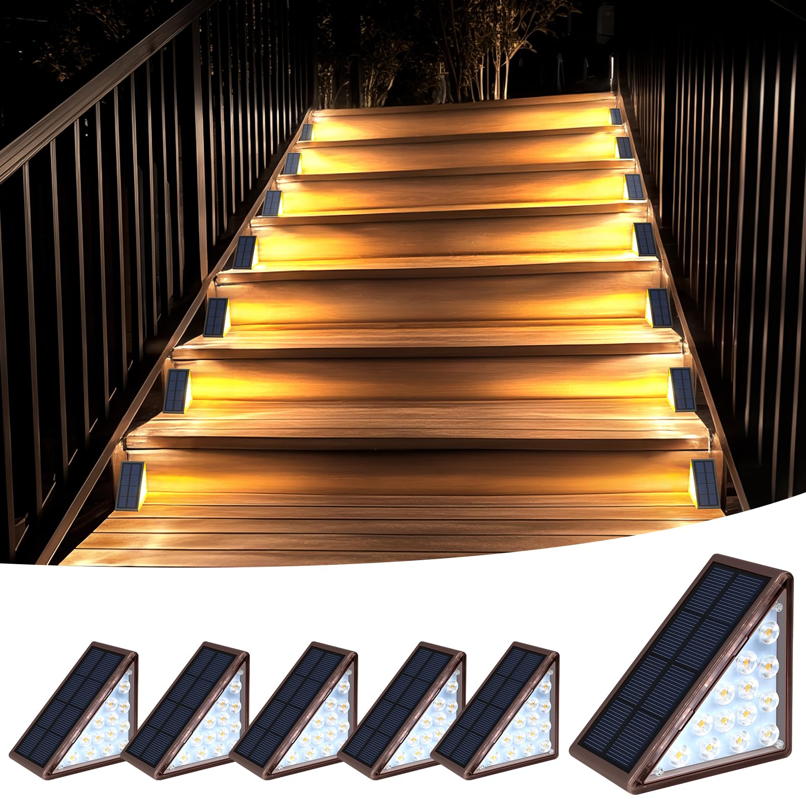 Solar Step Lights for Outside Waterproof IP67, Outdoor Stair Light 6 Pack, Solar Stair Lights Outdoor LED Outdoor Step Lights Decor for Deck, Front Step, Patio, Garden
