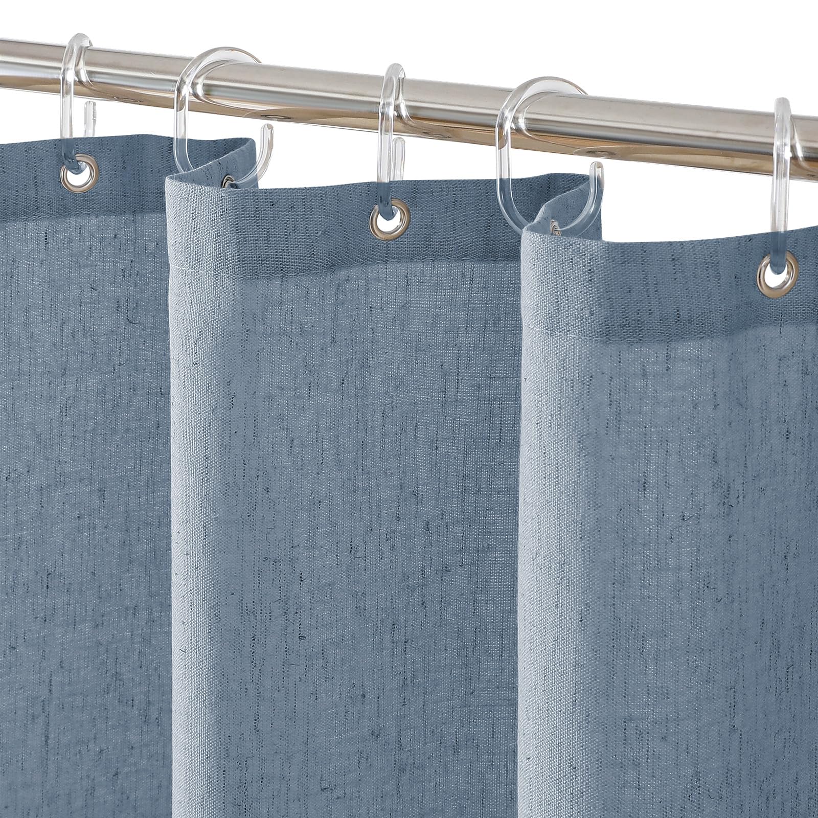 Linen Shower Curtain, Heavy Duty Fabric, Waterproof, 180x180cm, Fog Blue