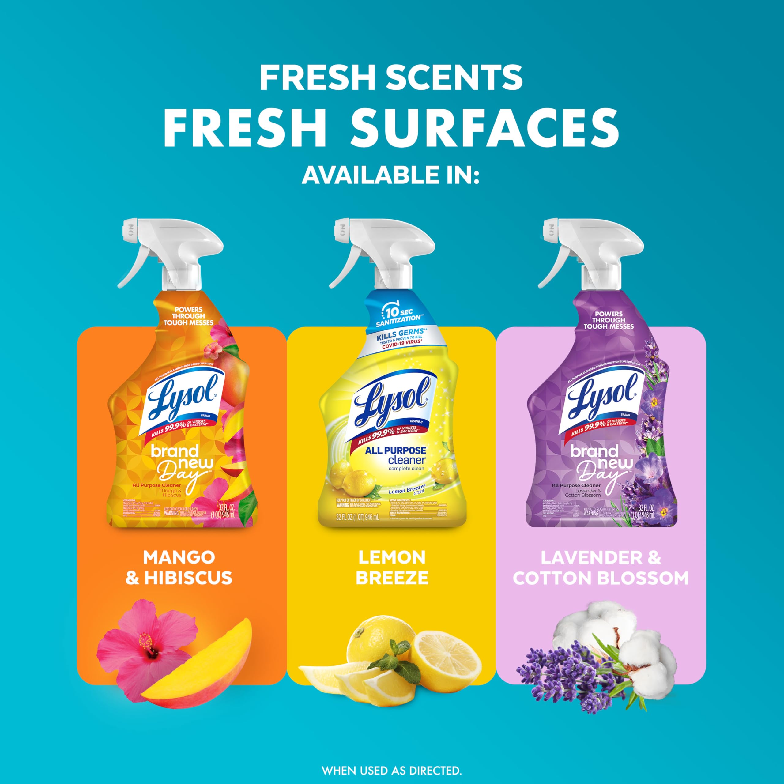 Lysol All Purpose Cleaner Spray, Multi-Purpose Disinfecting Spray, Kitchen & Bathroom Cleaner, Mango & Hibiscus, Coconut, and Lavender Scent (Pack of 3): Coconut & Sea Minerals 32 Fl Oz (Pack of 1)