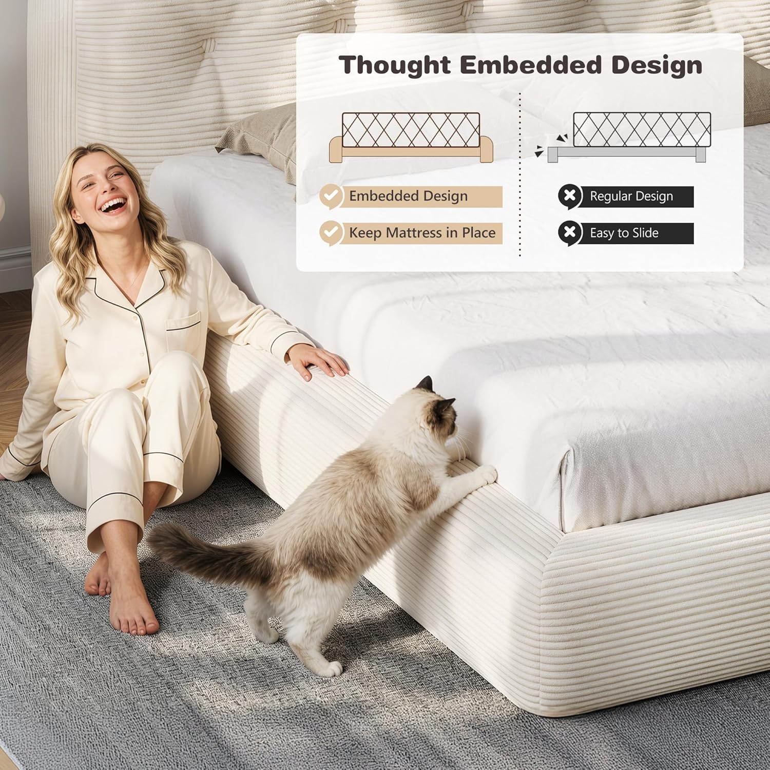 Homkdom Queen Size Bed Frame,Foam Cloud Bed Frame with Soft Button Design Headboard, Anti-Collision Design, Easy Assembly for Bedroom,Apartments, Guest Rooms,Beige