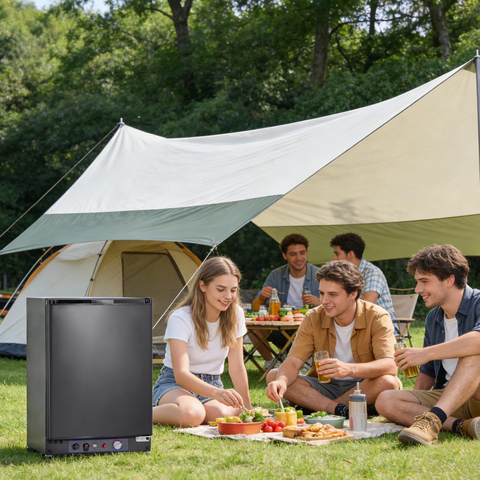 SMETA Nevera Trivalente 60L, Nevera Pequeña 12V 220V Gas, Nevera para Furgoneta Camper, Mini Frigorífico para Van, RV, Camión, Yate, Silenciosa