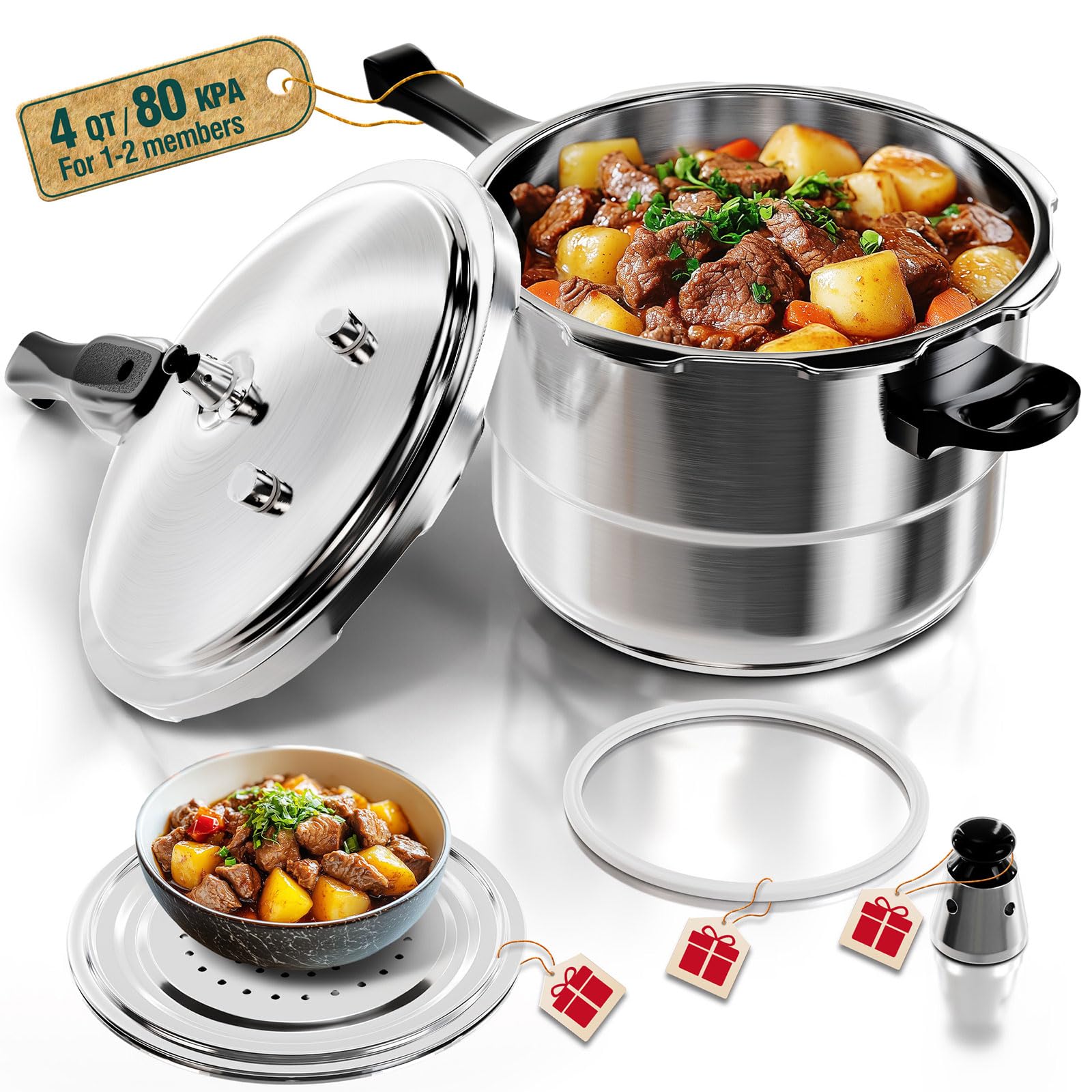 WantJoin Pressure Cooker Stainless Steel 4 Qt