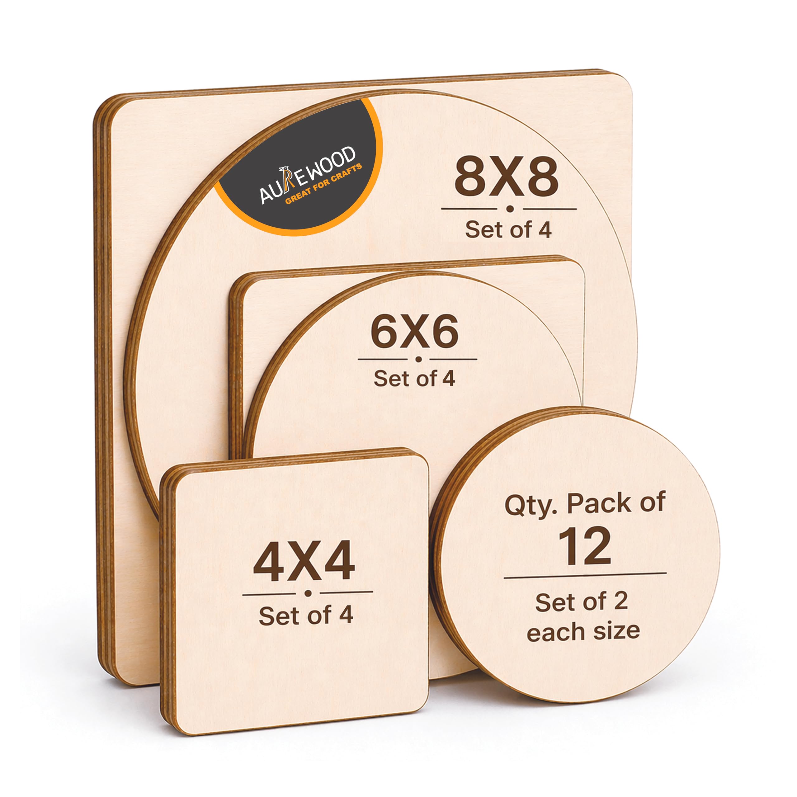 MDF Plain Wood Boards for Art & Craft | 2.5mm Thick Unfinished Slices | Round & Square Shapes (8", 6", 4" INCH) | Set of 2 Each Size | Total 12 Pieces-image-14