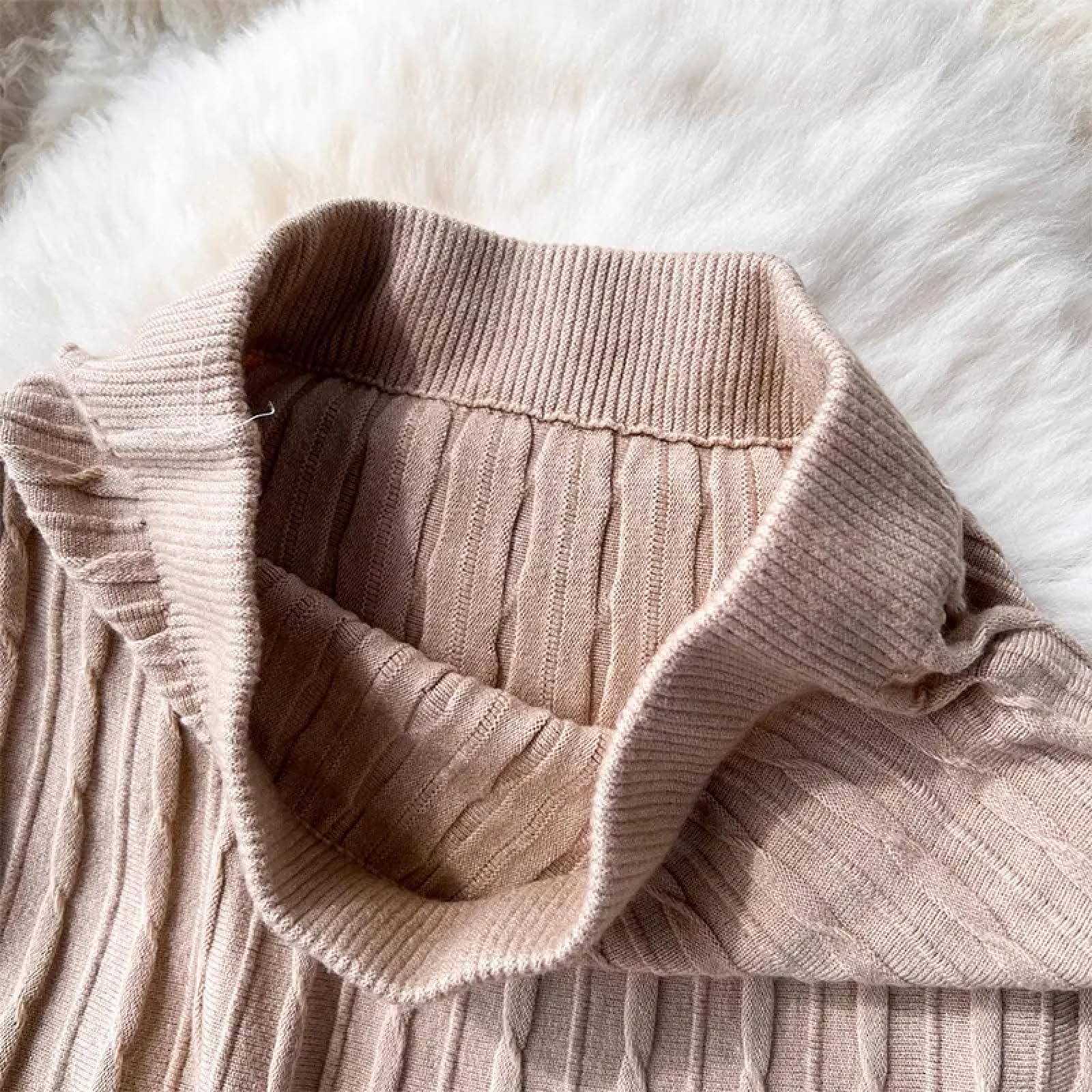 OLEETS Strickrock Für Damen - Quaste Saum Lange Stricken Rock Frauen Herbst Winter Dicke Warme A-Line Elastische Hohe Taille Vintage Elegante Kleidung Party Streetwear