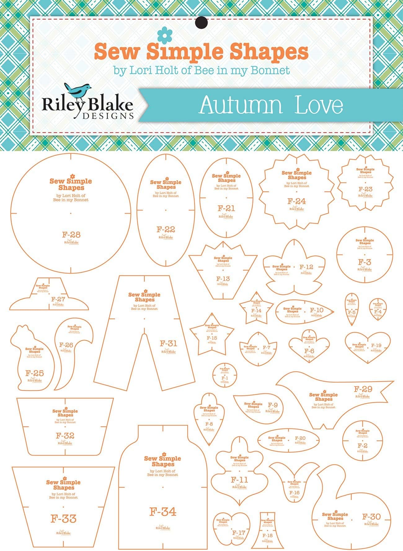RILEY BLAKE DESIGNS Template Set LOV, Autumn Love by Lori Holt 34/Pkg