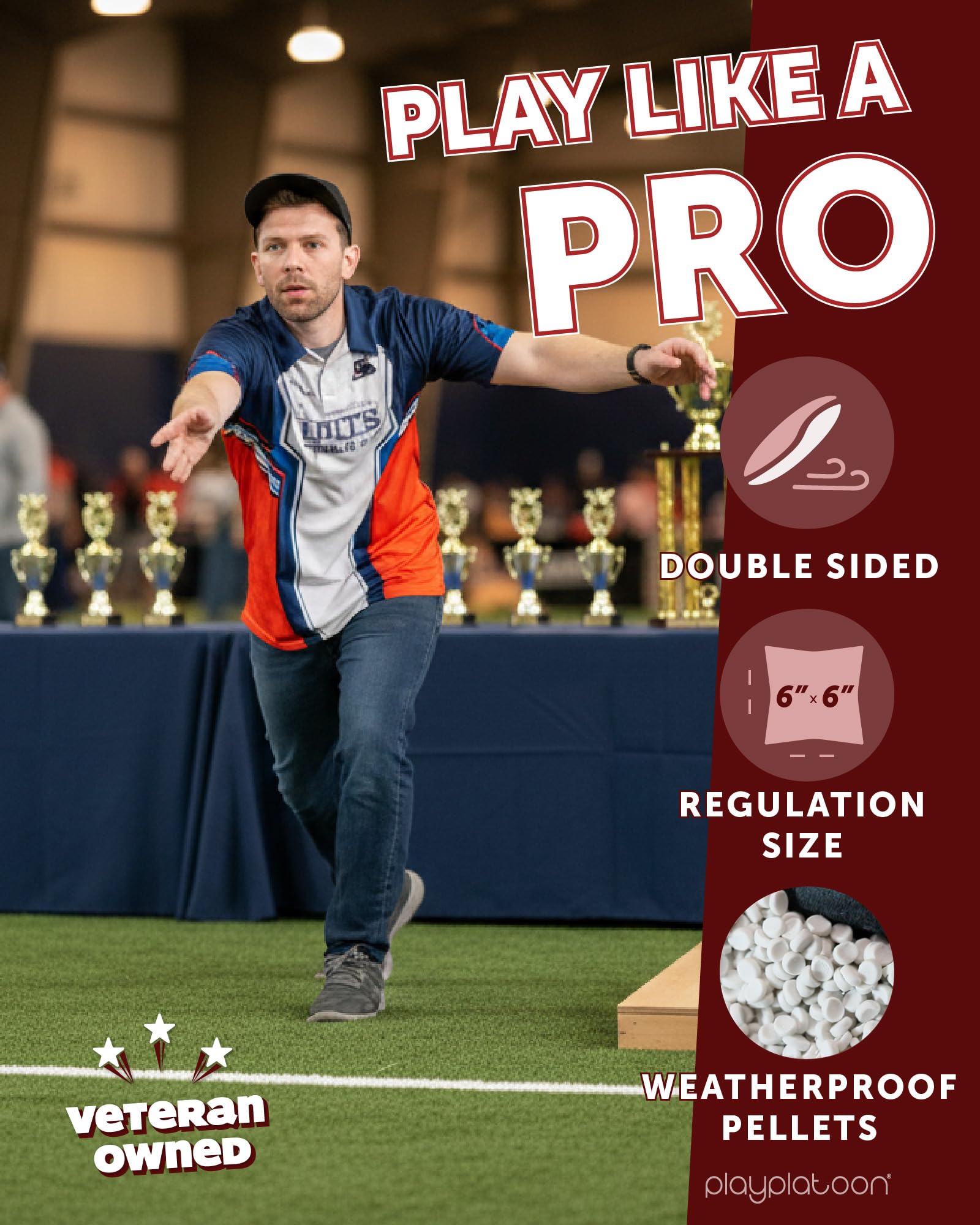 Play Platoon Turnier-Serie Cornhole Bags Set mit 8 Verordnungen – Pro Style doppelseitige glatte und klebrige Seitentaschen, Serie 2024