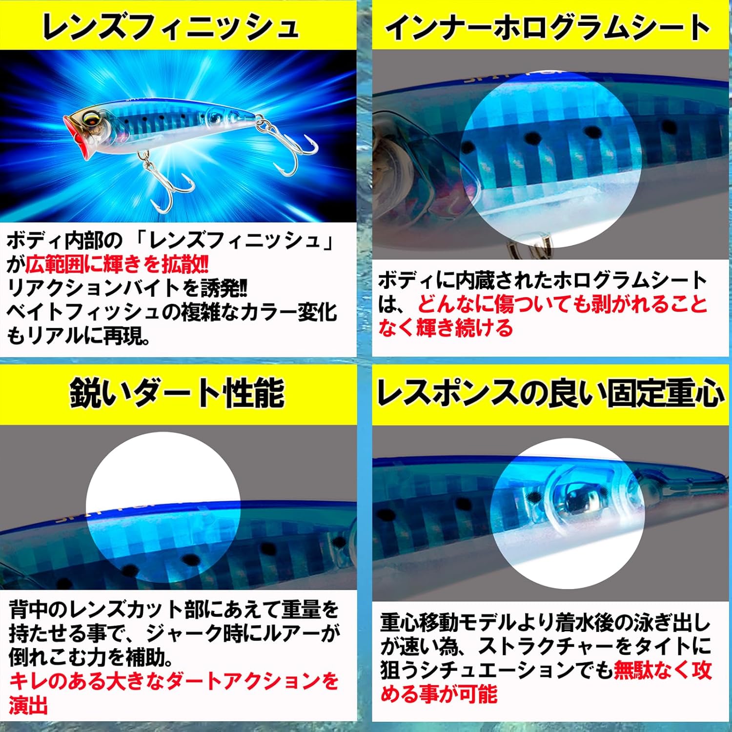 Duel L-Blue Spit Pop Lure, Floating Lure, 2.8 Inches (70 mm), 3.5 Inches (90 mm), Fishing Gear, Sea Fishing, Sea Bass