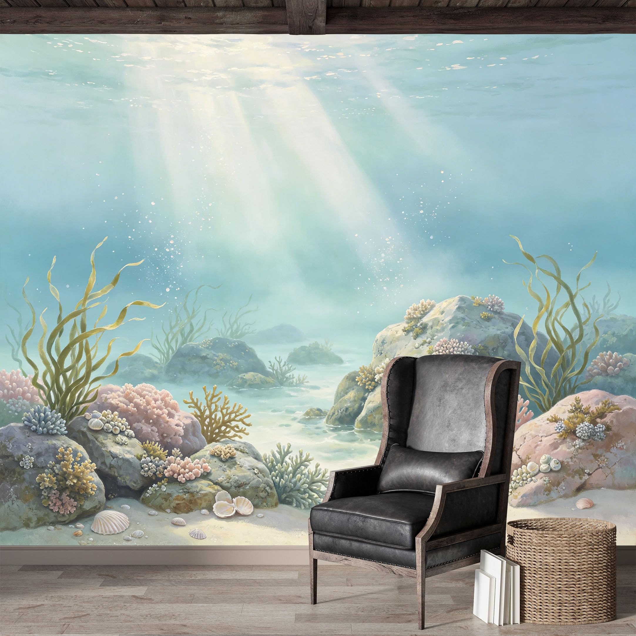 Custom Size Wall Mural,Underwater Ocean Marine Seascape Coral Reefs Kelp Premium Water Activated SelfAdhesive Wallpaper,Removable Wall Covering for Indoor Home Decor