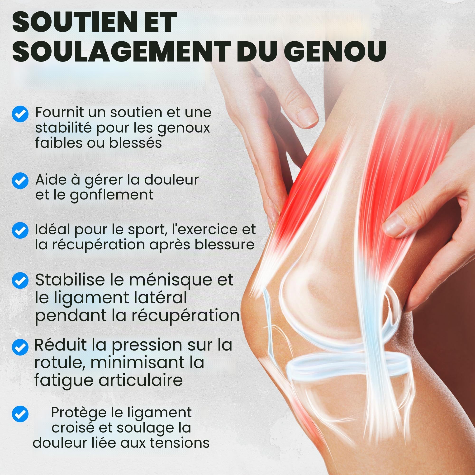 Genouillère – Genouillère de Compression, Orthèse de Soutien et Stabilisateur Ligamentaire pour le Sport, Genou, Ménisque, Douleur au Genou, Articulaire (Bleu, L)