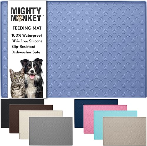 Miniatura 26 de MIGHTY MONKEY Tapete 100 % impermeable para comida para perros, bordes elevados, mantel individual de silicona para alimentación de mascotas