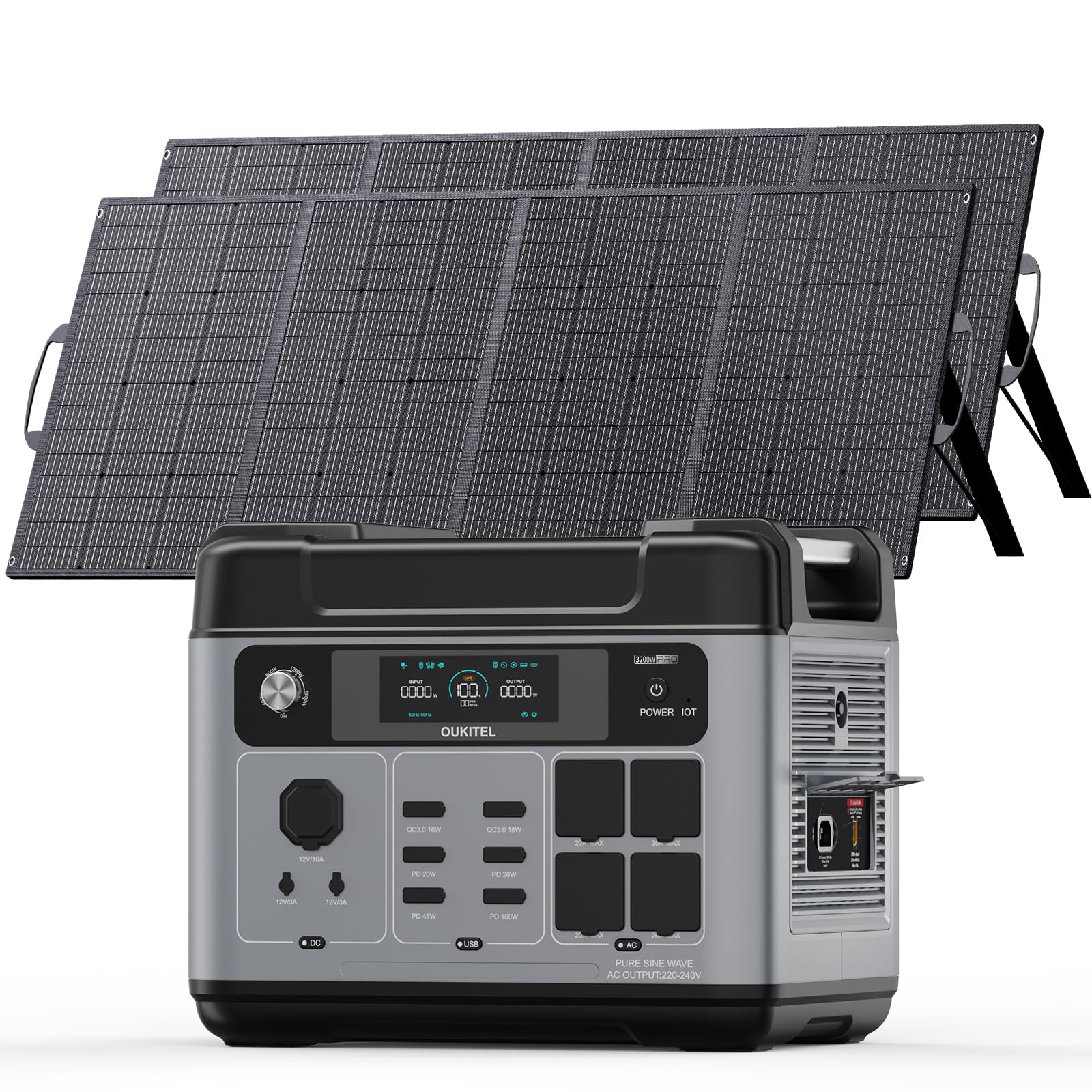 OUKITEL 3200W Centrale Elettrica Portatile con 2 Pannello Solare da 200W, 2048Wh Generatore Solare, Batteria LiFePO4, Controllo APP, Portable Power Station per Campeggio, Camper, Casa