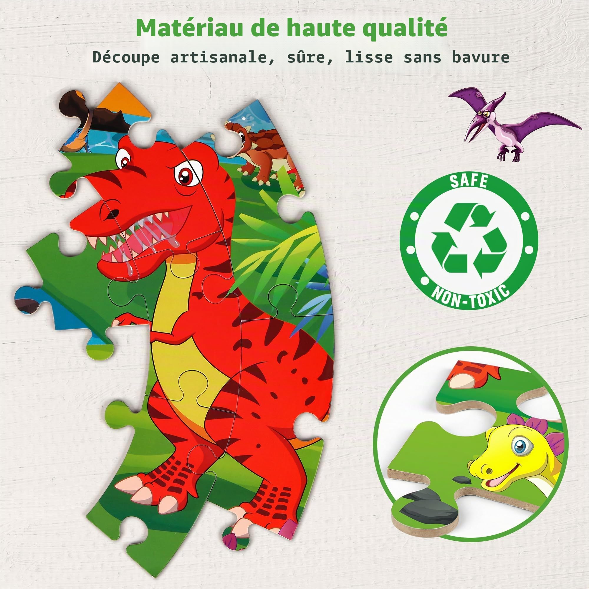 SYNARRY Puzzle de Sol Dinosaure Enfant pour 3 4 5 6 7 8 Ans, Grand Puzzle 70 Pièces Puzzles, Jouet Educatif Préscolaire, Jouets Cadeaux pour Enfants de 3 à 8 Ans Garçons Filles