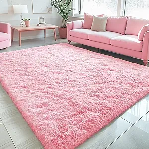 OLANLY 5x8 Machine Washable Large Area Rugs for Living Room, Bedroom, Soft Fluffy Shaggy Bedside Rug, Indoor Floor Carpet for Kids Girls and Boys, Dorms, Nursery, Home Decor Aesthetic, Pink