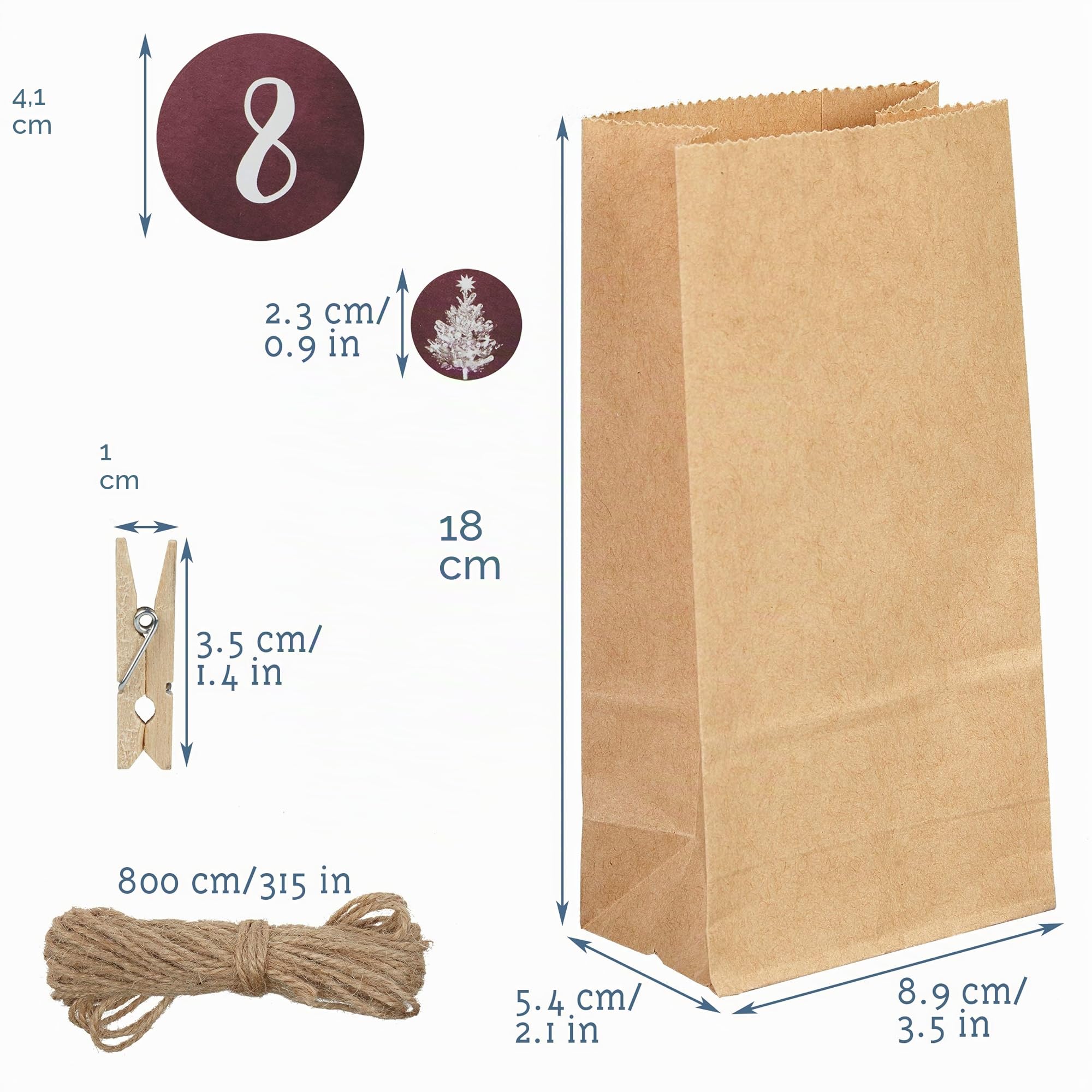 LIVAIA Calendario dell’Avvento fai da te 2025 - Kit per Creare il Tuo Calendario con 24 Sacchetti, Adesivi e Busta Regalo - Calendario dell’Avvento Personalizzabile - ‎18 x 9 x 0,03 cm