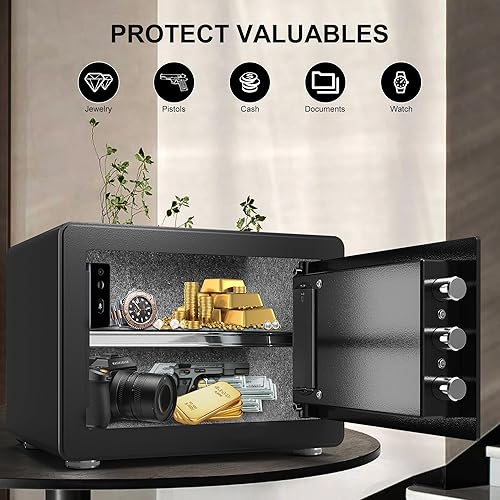 Miniatura 5 de Caja de seguridad pequeña, caja fuerte de 0.8 pies cúbicos con teclado de seguridad digital y luz sensor, caja fuerte para dinero en efectivo,