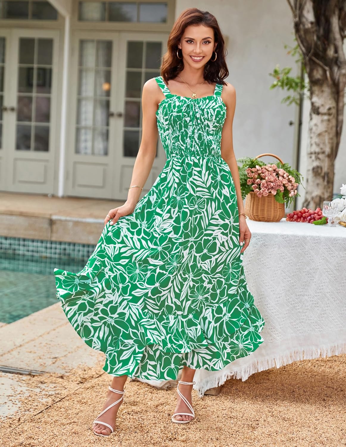 GRACE KARIN Women's 2026 Summer Floral Boho Dress Square Neck Strapped Swing A Line Sundress Beach Long Maxi Outfits - Image 2