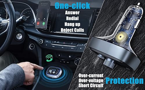 Miniatura 8 de LIHAN - Transmisor FM Bluetooth para automóvil, adaptador de automóvil retroiluminado con luz LED de 7 colores, cargador de puertos QC3.0 y USB-PD,