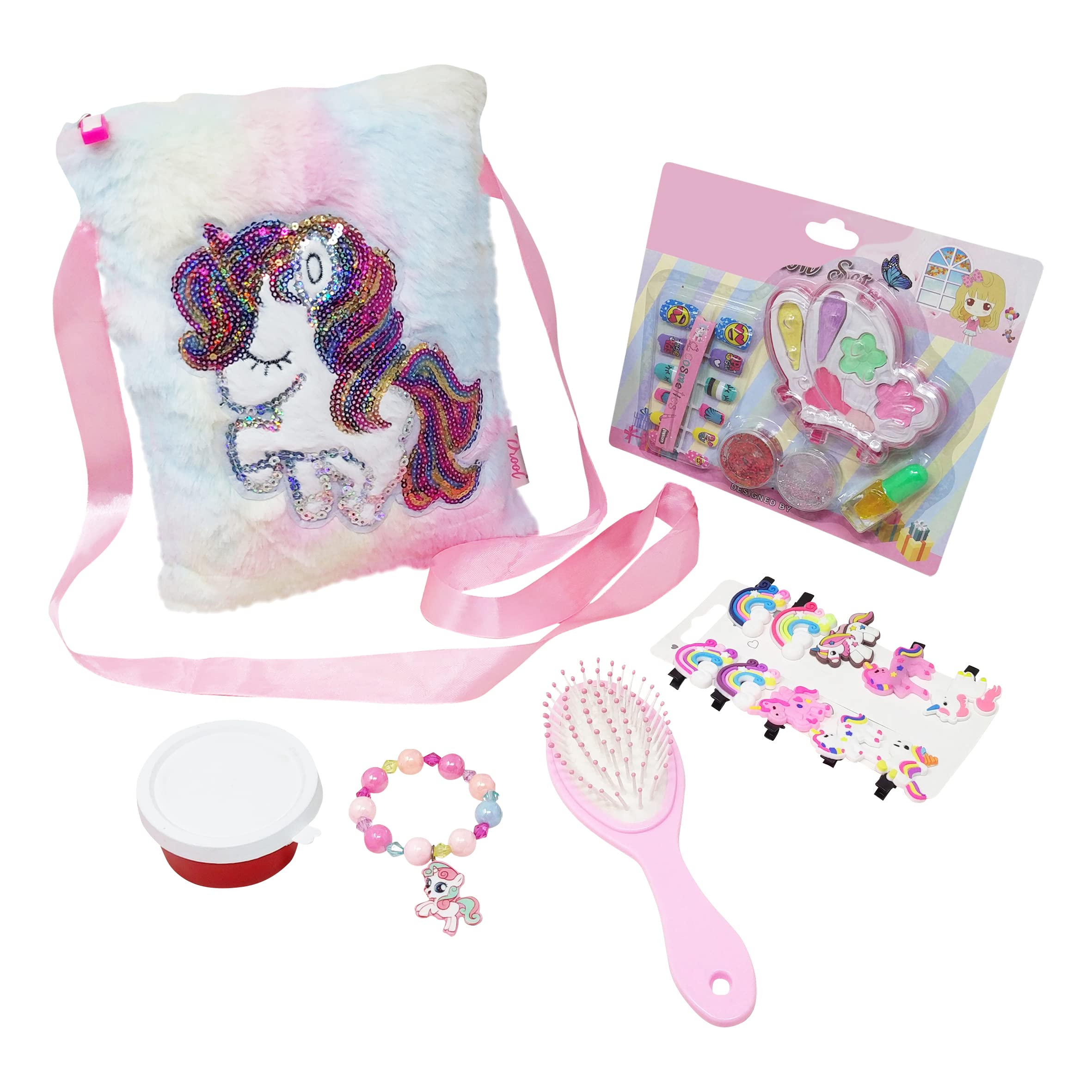 PARTEET Unicorn Fur Sling Crossbody Shoulder Zipper Closure Bag with 6 Items- 1 Unicorn Pouch, 1 Crystal Slime, 1 Unicorn Bracelet, 1 Unicorn Comb, 1 Unicorn Clip Set, and 1 Beauty Kit (B09RB2W16K) Amazon Price History, Amazon Price Tracker