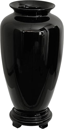 Oriental Furniture - Jarrón Tung Chi de porcelana negra sólida de 14 pulgadas