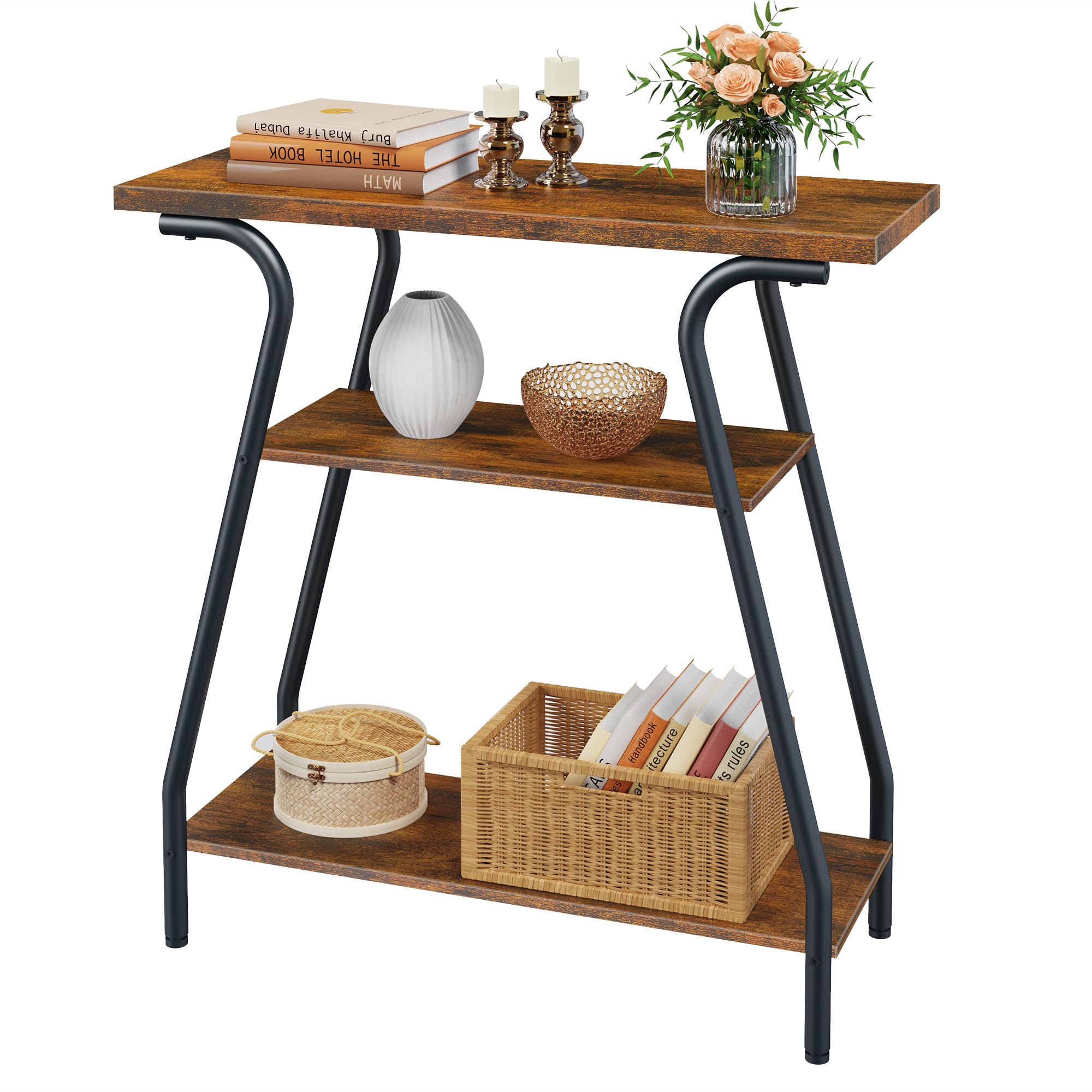 FAVOOSTY Tavolo Consolle, Tavolo Ingresso con 3 Ripiani, Tavolino Laterale in Legno, 80 x 30 x 81cm per Soggiorno, Ingresso, Corridoio, Camera da Letto