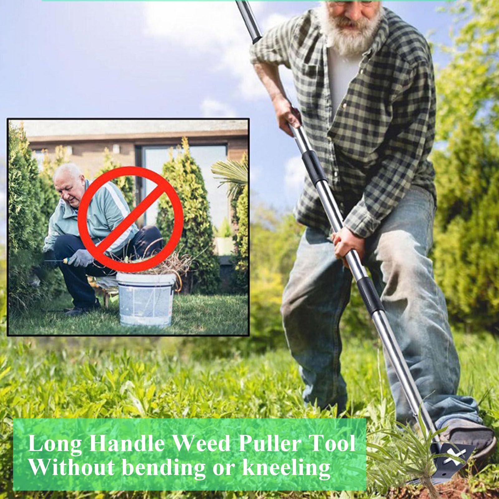 Unkrautstecher mit Langem Griff, 2 In 1 Hand Unkrautrechen, Gartenhacke, Zum Entwurzeln, Unkrautziehen, 60 Zoll Angepasster Unkrautrechen für Hof, Rasen, Garten