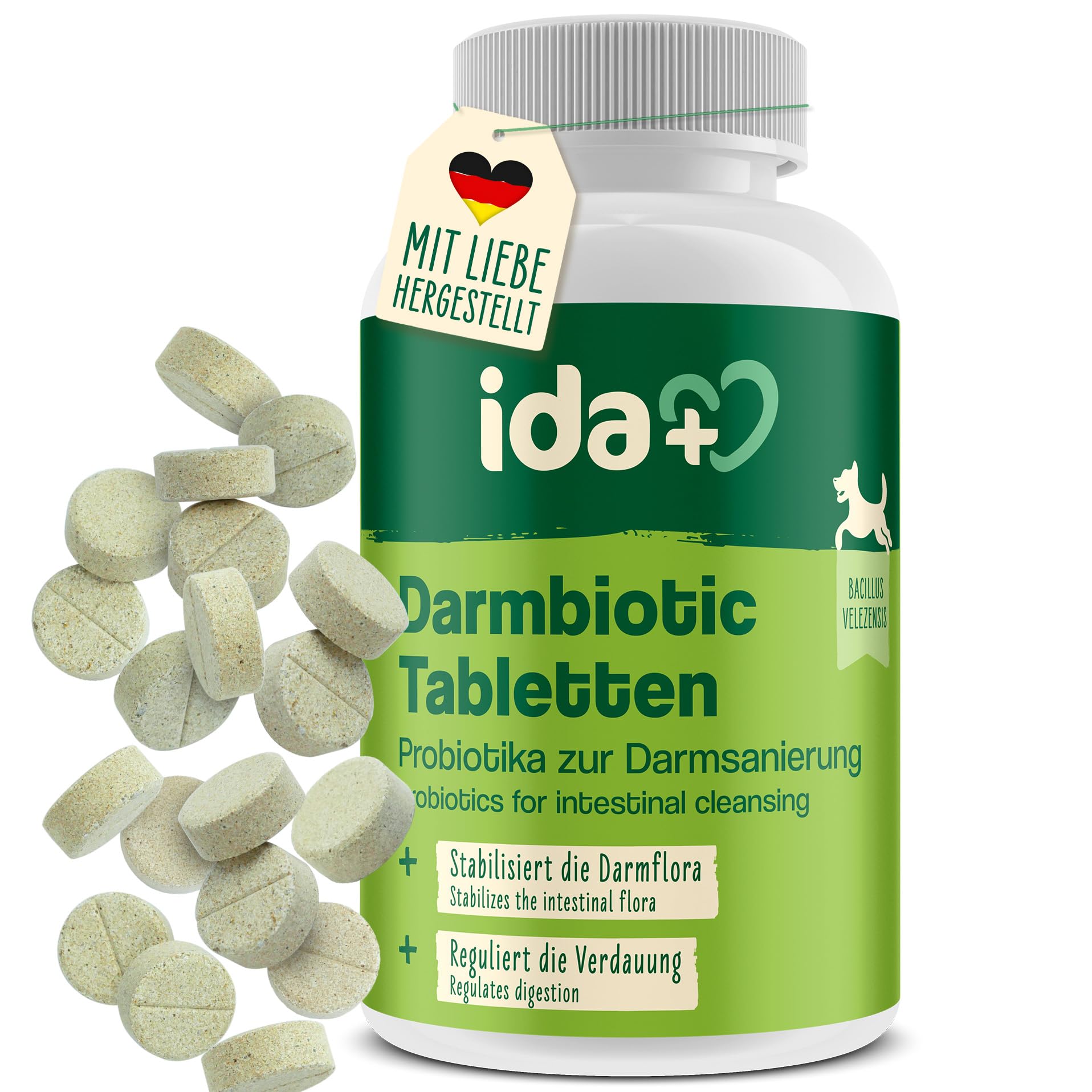 Ida Plus Darmbiotic – Probiotika zur Darmsanierung für den Hund - Darmflora aufbauen nach Durchfall - gesunde aktive Darmbakterien – Immunsystem – Regulierung Verdauung – 120 Tabletten