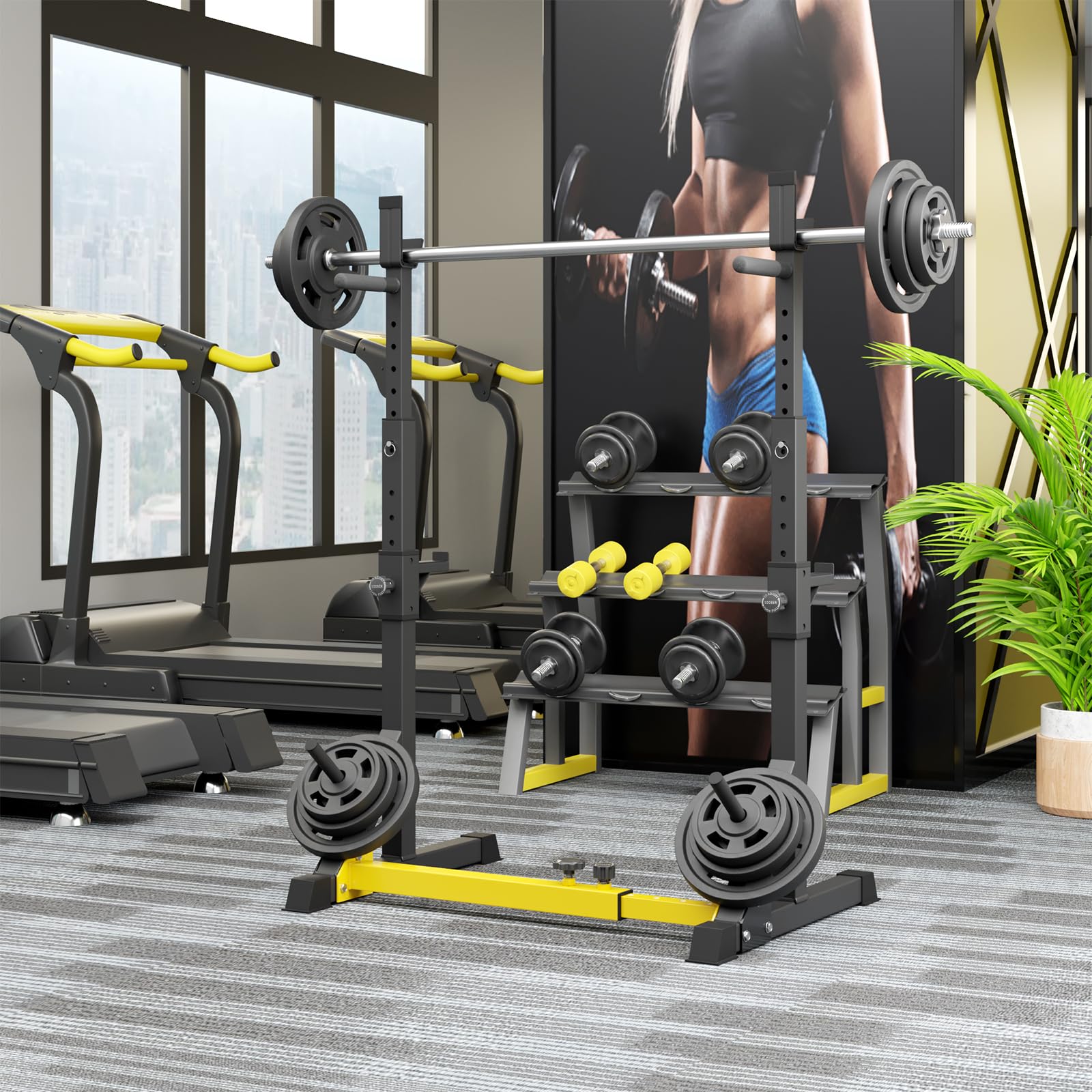 Squat Rack, Support d'Haltères Réglable, Cages de Squat Multifonction, Repose Haltères, Chandelles Musculation pour Gym, Domicile Max.250 kg