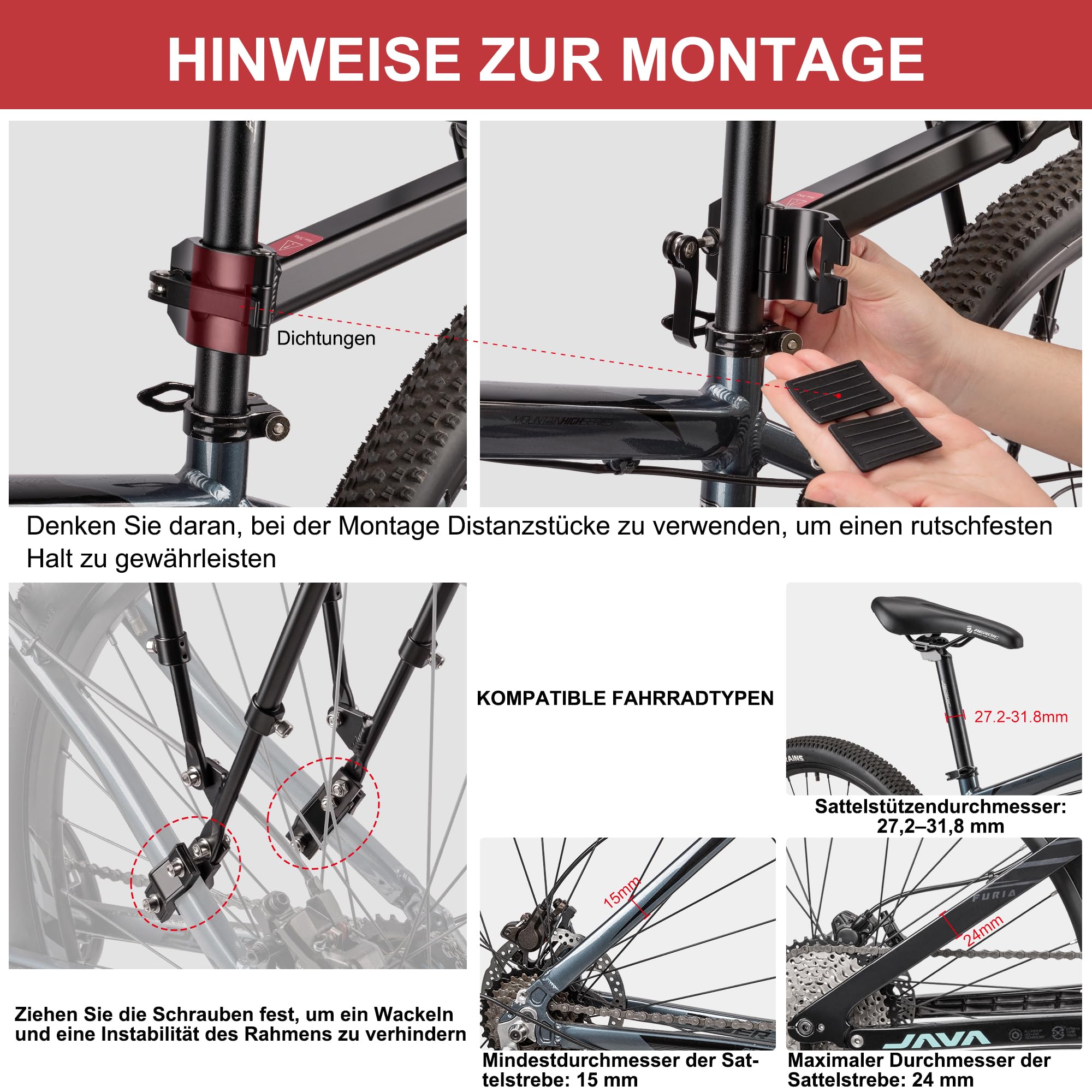 CXWXC Fahrrad-Gepäckträger hinten, Sattelstützen-Gepäckträger, 30 kg Tragkraft, für Fahrradtaschen, Radtouren und E-Bikes