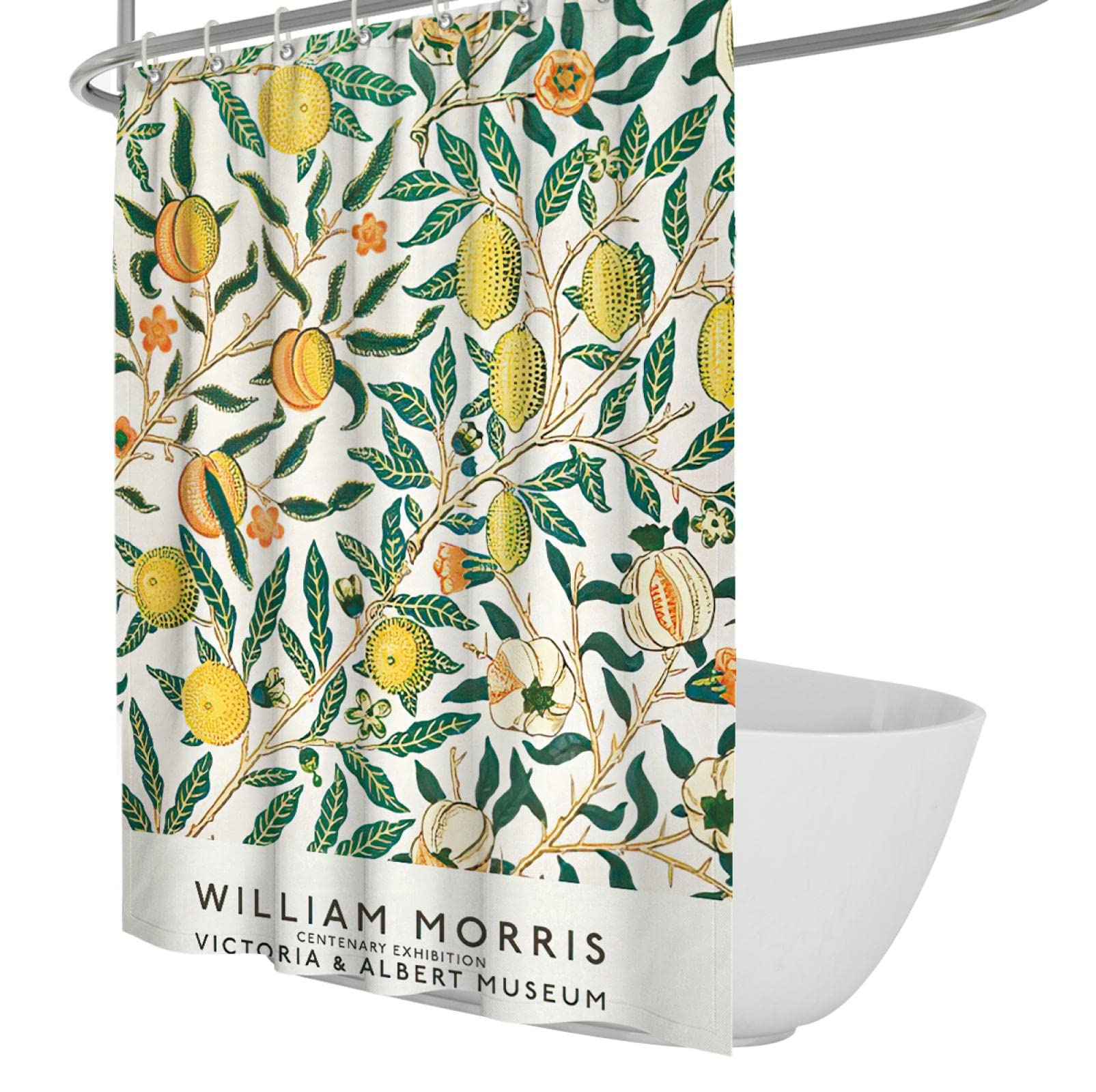 Wewoo Home Fruit Pomegranate Prints Shower Curtains William Morris Pattern Bathroom Curtain Easy Care Quick Dry Shower Curtain Set with Hooks W300xL200cm