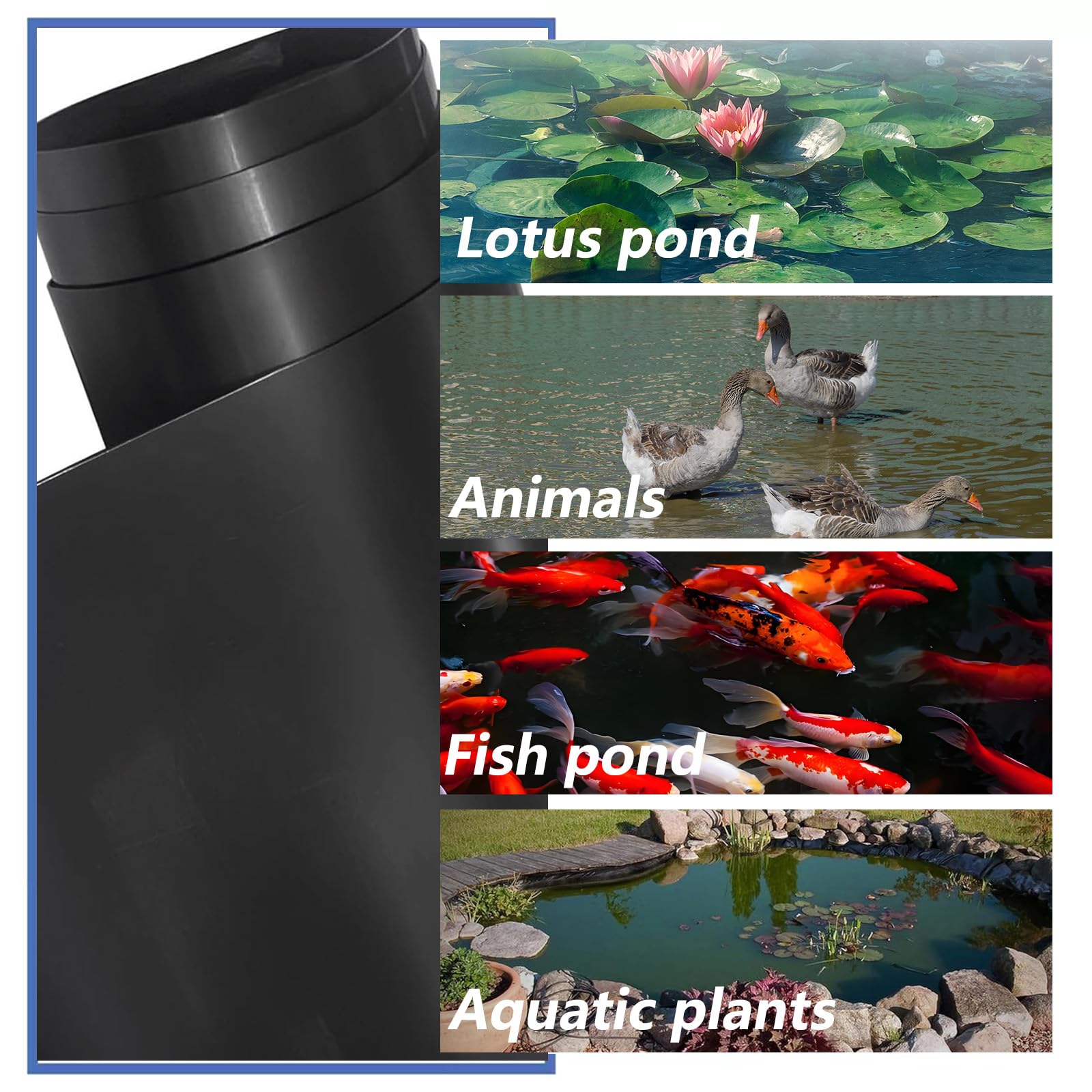 Rivestimento dello stagno,telo pvc laghetto,Rivestimento per Laghetto in HDPE Resistente,Fodera stagno Flessibile per Piscina Giardino per Laghetti,Fontane,Giardini Acquatici e Cascate(11×16m)