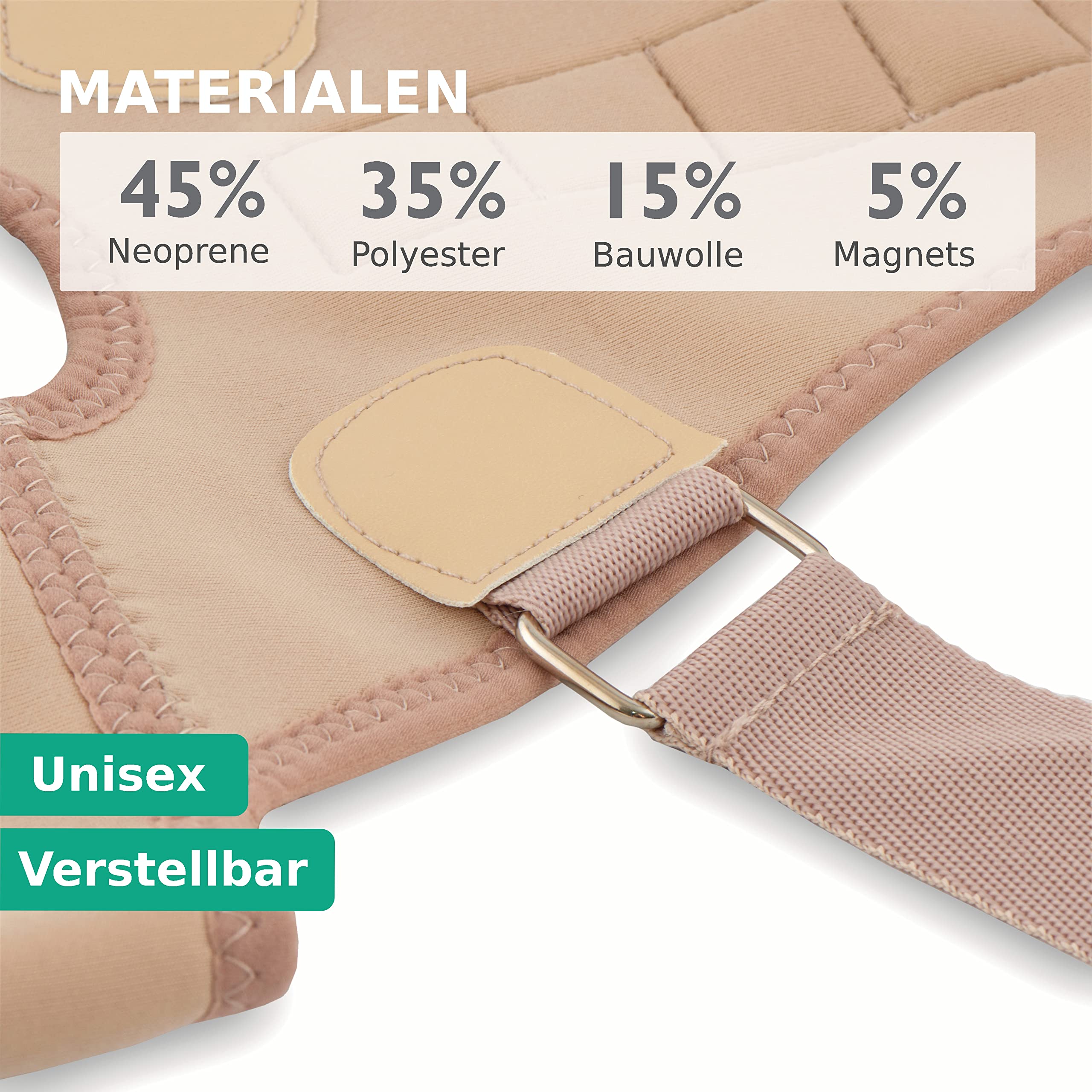 Haltungskorrektur - Verstellbare Magnet-Bandage - Rückentrainer aus Neopren, mit Polsterung - Unterstützt die Haltung, kann Rücken- und Schulterschmerzen lindern - 39 x 32 x 0,5 cm, M