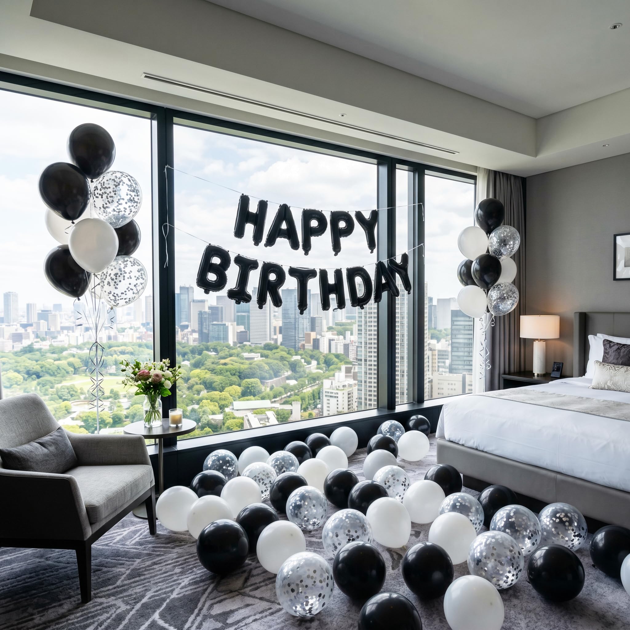 Happy Birthday Balloons Banner - Black Letter Balloons -4