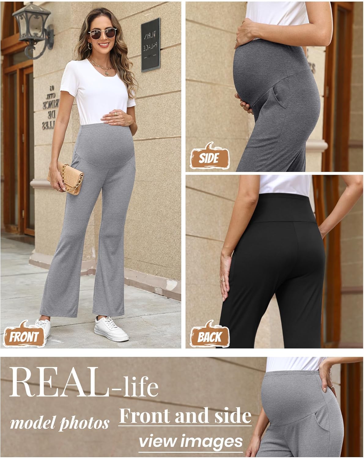 3 Pack Women's Maternity Pants Over The Belly Stretchy Pregnancy Sweatpants Bootcut Pregnancy Trousers with Pocket - Image 5