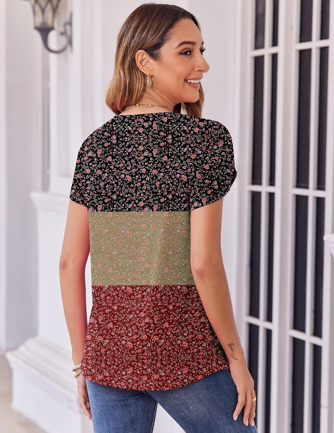 Zeagoo Womens Tops Petal Short Sleeve Summer Casual Crew Neck Shirts image 5