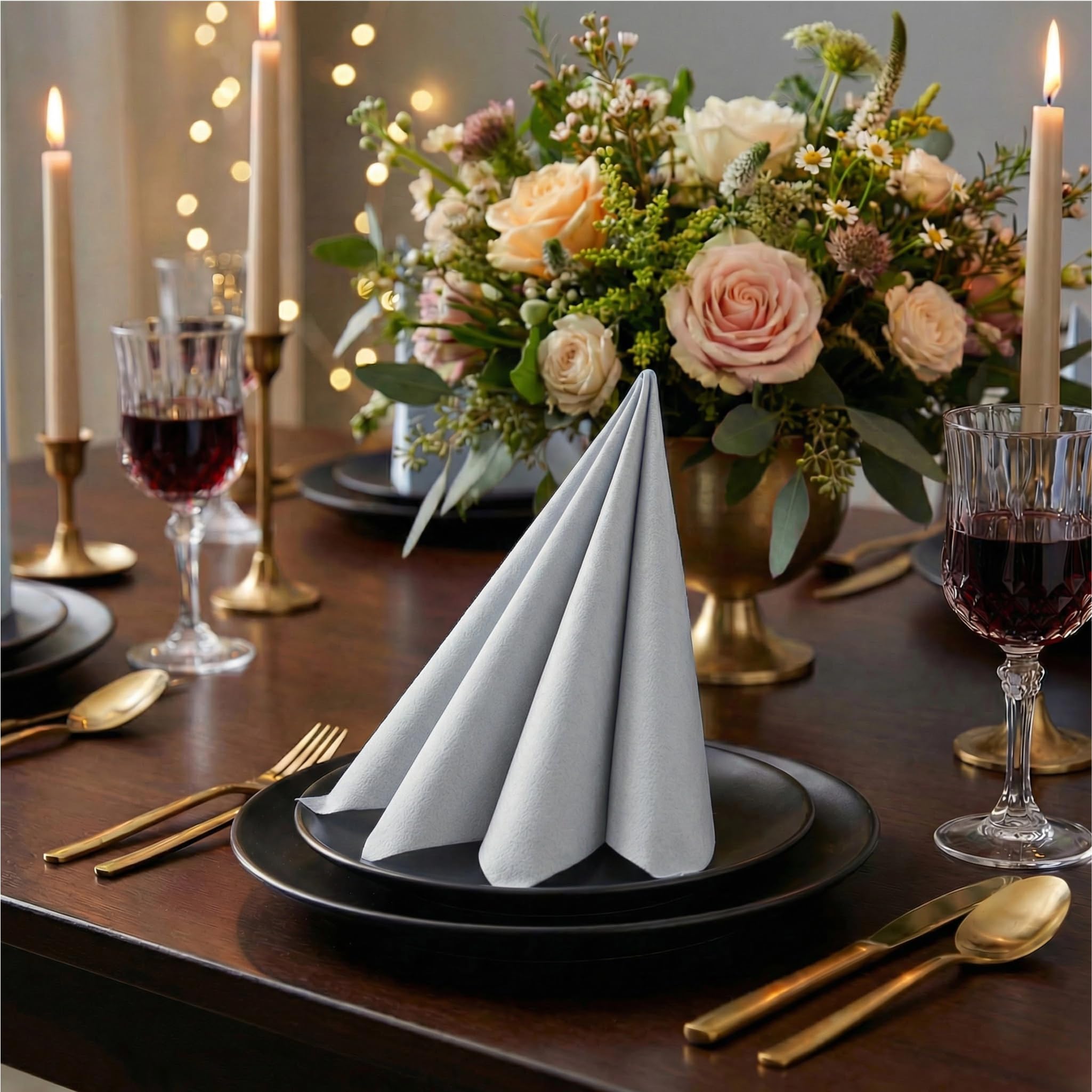 Servilletas de papel American Homstead, de 40 x 40 cm, ecológicas y ecológicas, ideales para recepción de fiestas o bodas. Compost grueso absorbente bio y reciclaje (plata)