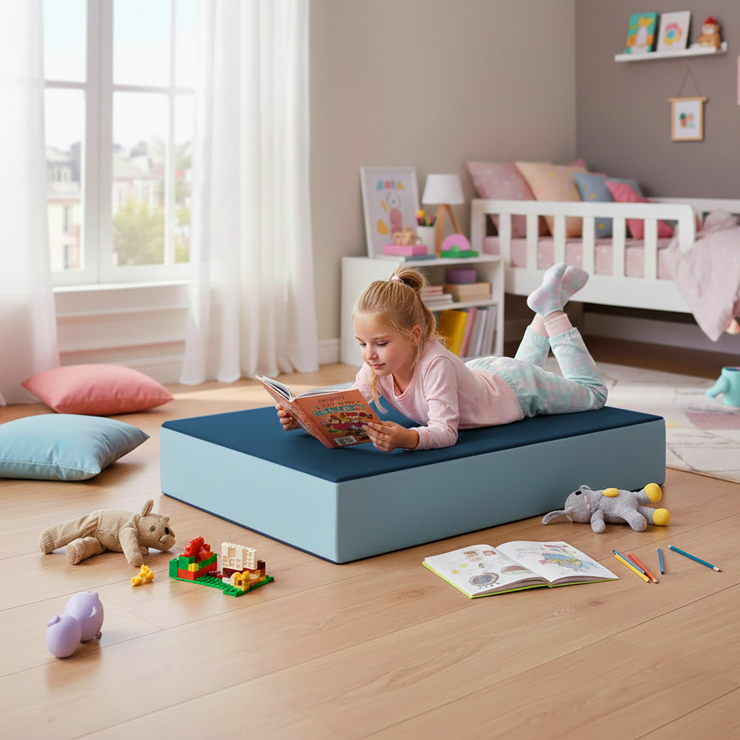 Tapis de jeu matelas sauteur 99 x 75 x 18 cm bleu rose pour enfants 3-40 kg
