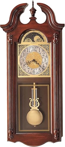 Howard Miller Fenwick - Reloj de pared 620-158 Windsor Cherry péndulo de latón con movimiento de doble campana de cuarzo