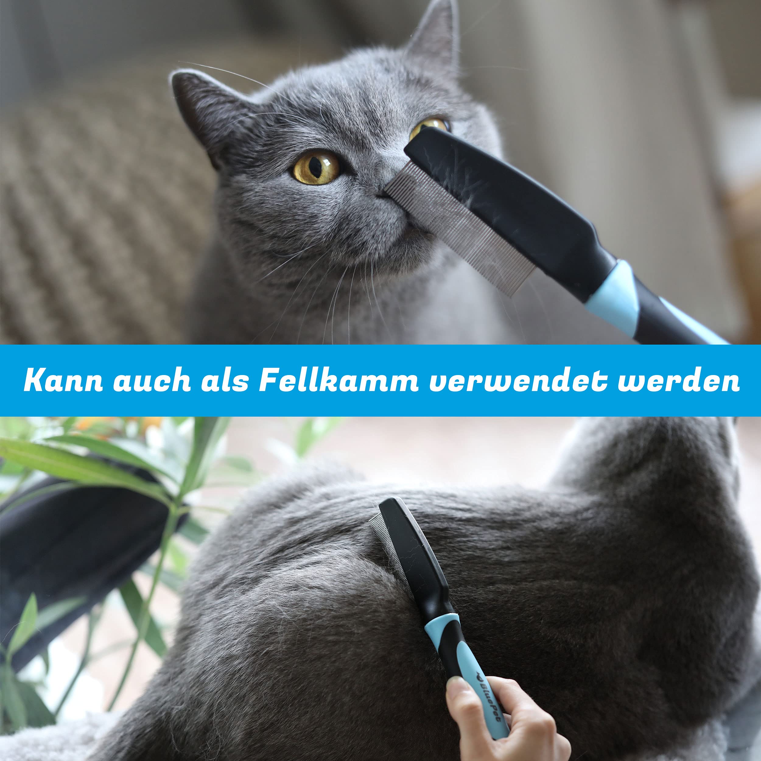 BluePet Peigne démêlant Anti-puces pour Chiens et Chats - Peigne Anti-poux - Elimine Toutes Sortes de parasites - Complément idéal pour Les traitements de puces et poux (bleu)