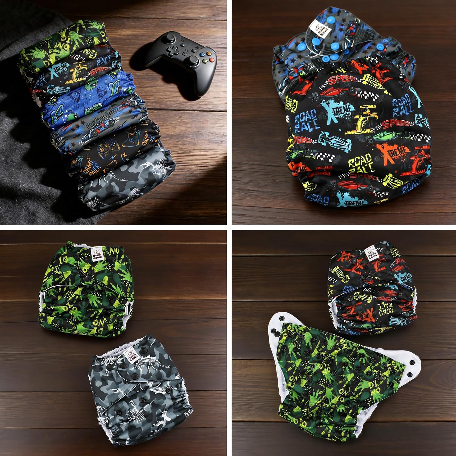 Mama Koala 6 Pack Reusable Cloth Diapers for Babies Girls Newborn, One-Size Adjustable Baby Diaper, Durable Stitching, Back Opening for Inserts, Breathable Awj Lining, Leak Prevention-Games and Aliens