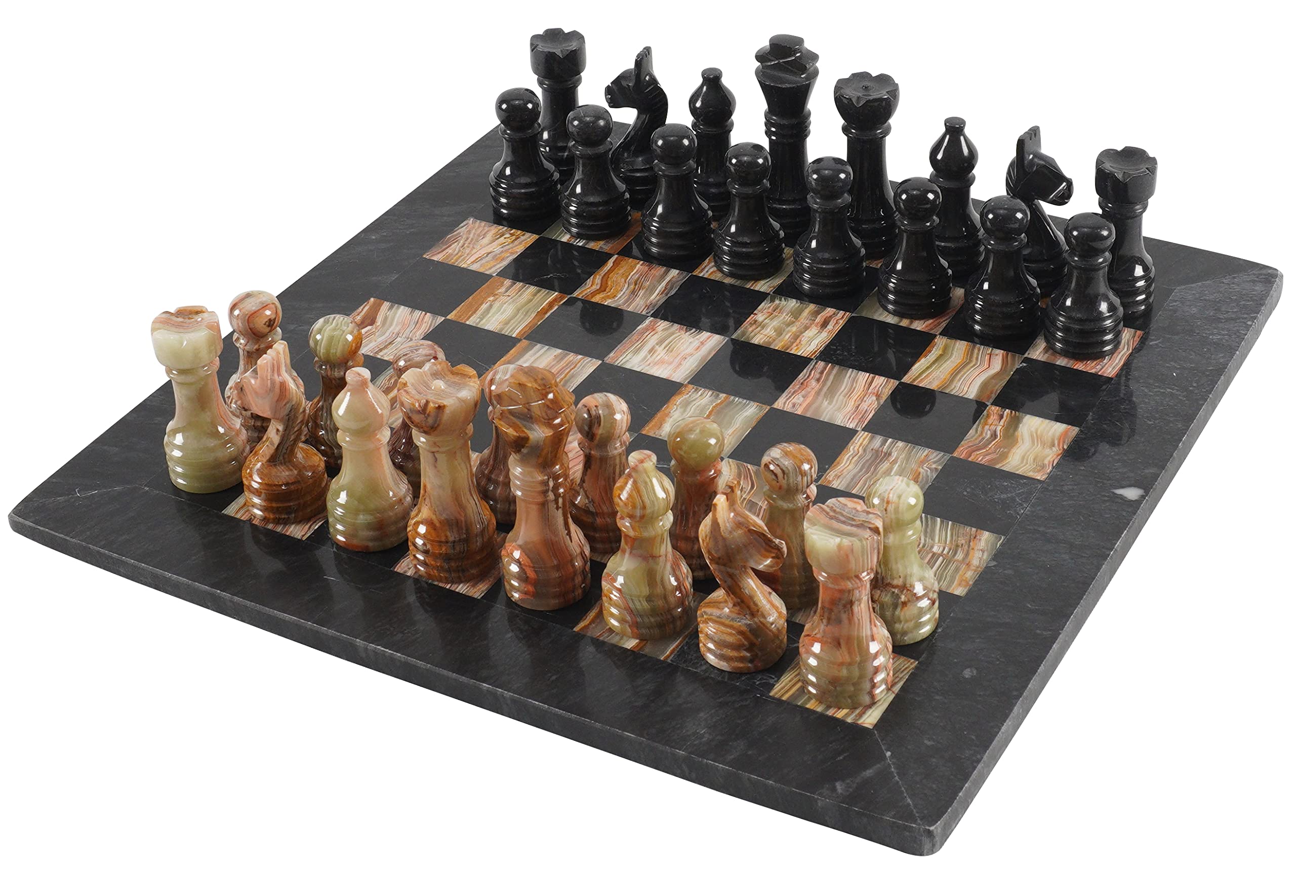 RadicalnMarble Chess Set 15" Black & Multi Green – Handmade 2-Player Chess Game with Board & 32 Pieces for Adults