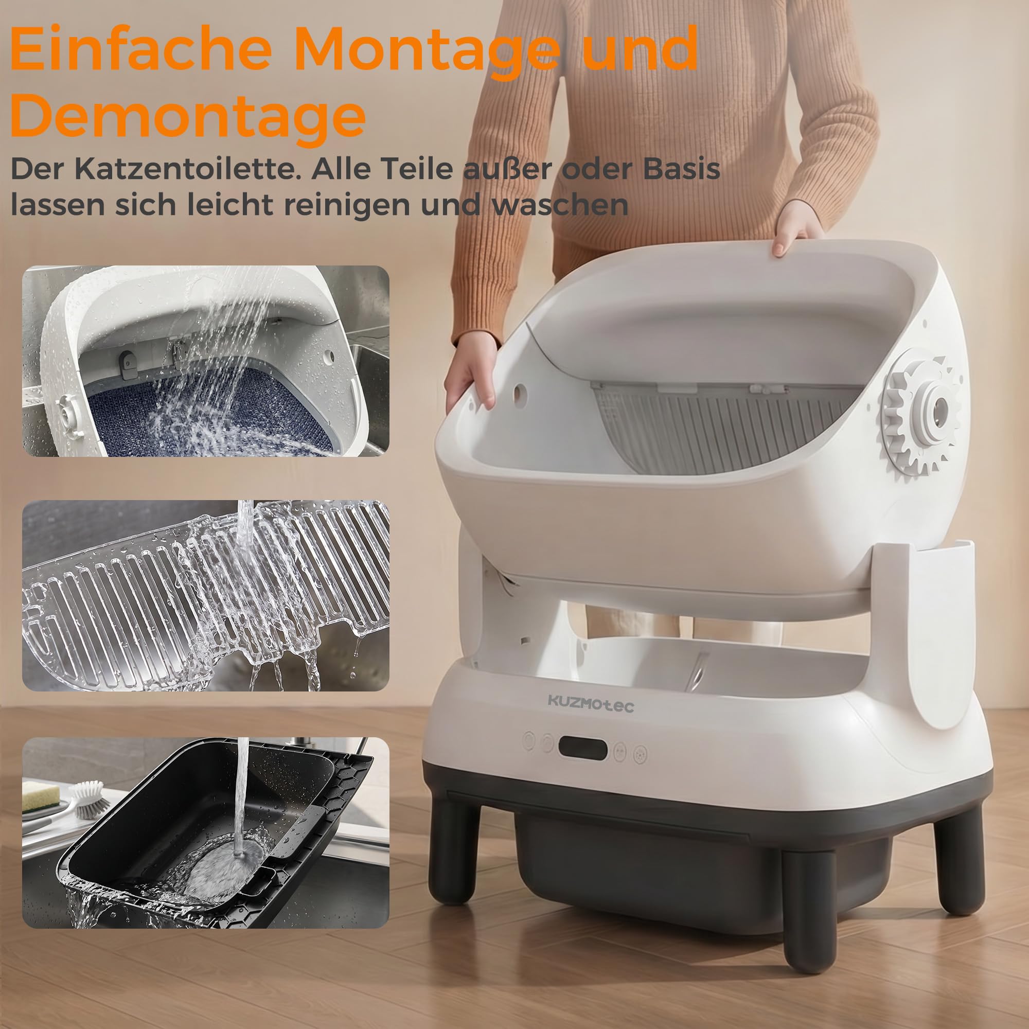 katzenklo selbstreinigend, verbreiterte XXXL selbstreinigende katzentoilette mit einfachem EIN- und Ausstieg, wasserdicht, geruchshemmend, langlebig 120L großes automatisches katzenklo