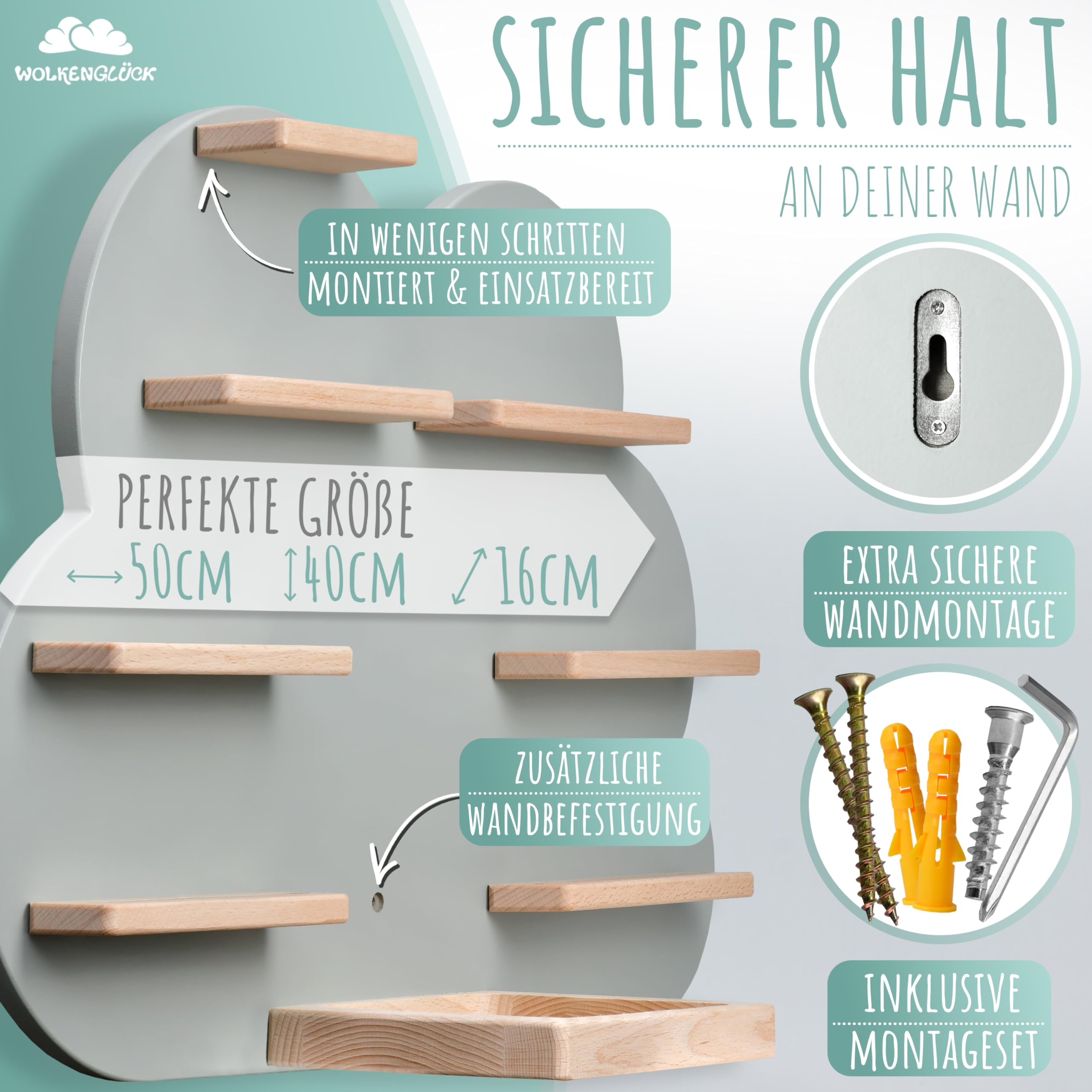 WOLKENGLÜCK® Tonie Regal (Wolke) zur Aufbewahrung der Tonie Box und bis zu 33 Tonies Hörfiguren - Magnetisches Toniebox Regal aus Holz für Mädchen & Jungen inkl. Kopfhörer-Halterung