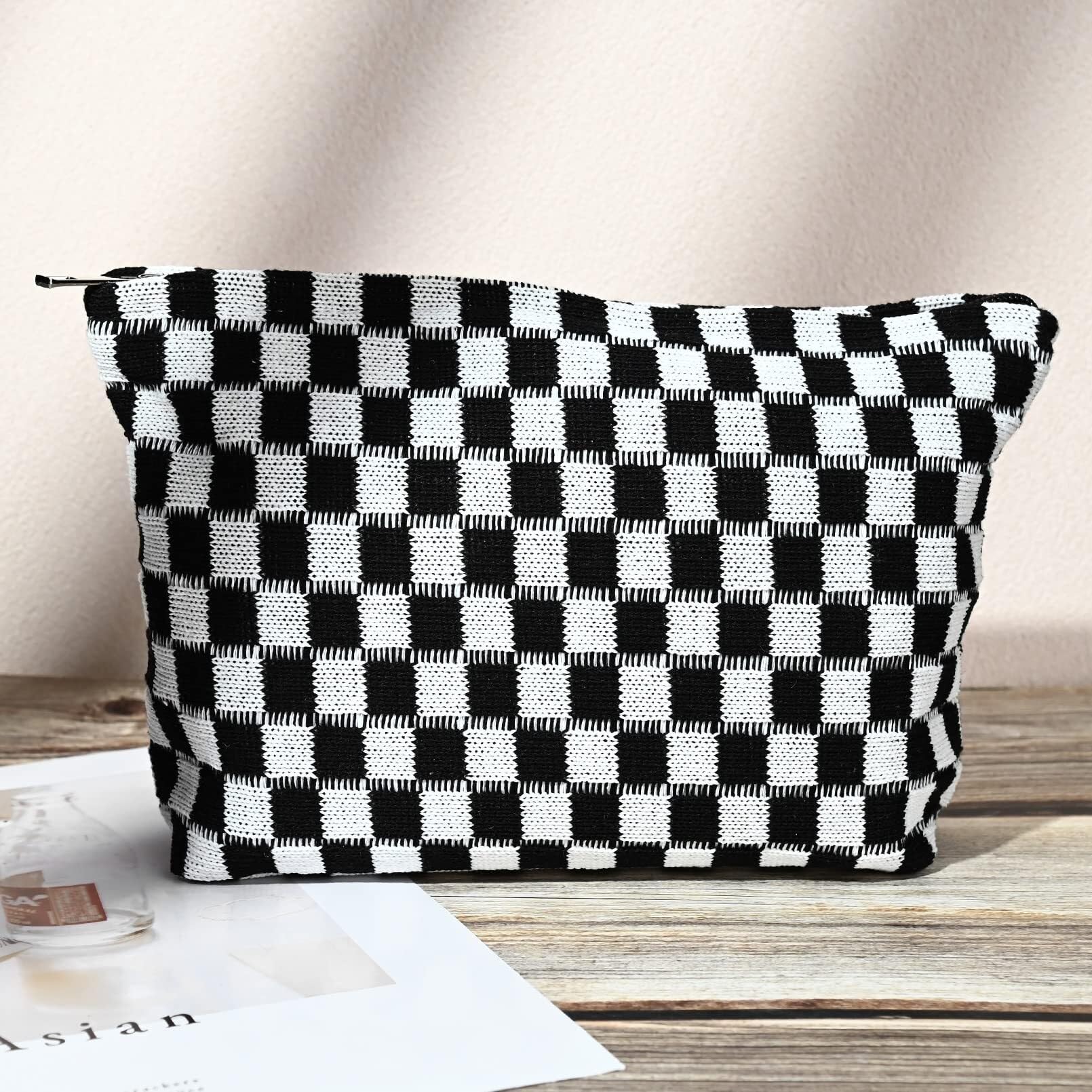Kosmetiktasche Kulturtasche Kosmetiktasche, Karierte Kosmetiktasche, Canvas-Mix, Reise-Kulturbeutel, Aufbewahrungstasche Schminktasche Damen(A,20x7x6cm)