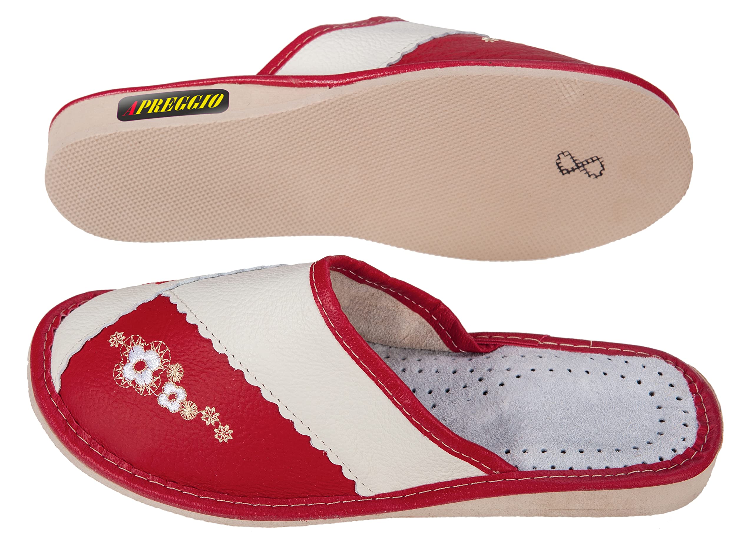 APREGGIO Pantoufles Femme Cuir – Chaussons Pratiques et Confortables – Fait Main – 36–41 EU
