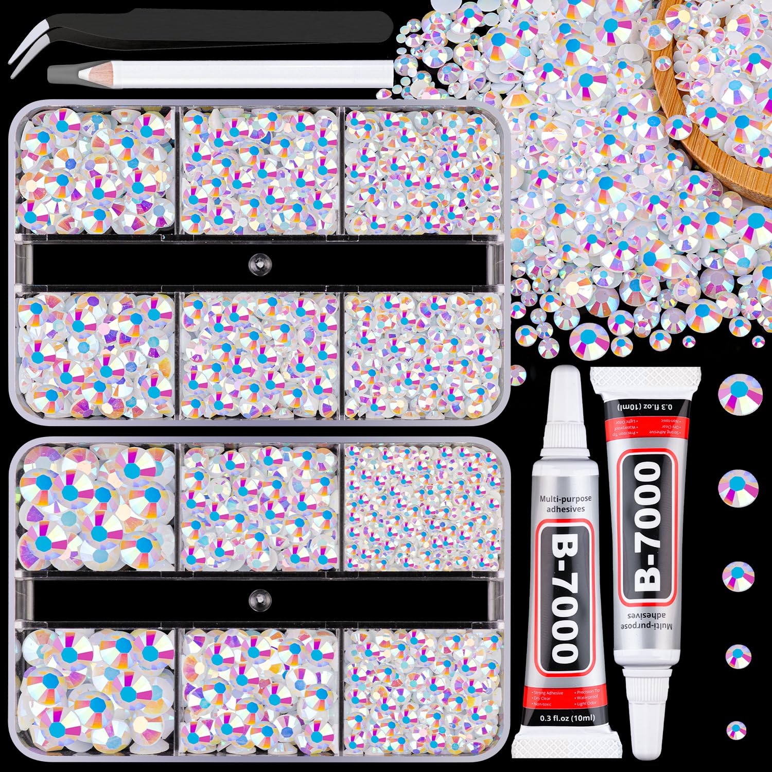 Resin Jelly Rhinestones for Crafting with B7000 Jewelry Glue, 2 Boxes Gold Flatback Crystals with 2Pcs 10ml Glue, Bedazzling Non Hotfix Gems for DIY Tumblers Clothing Shoes Manicure — view 31