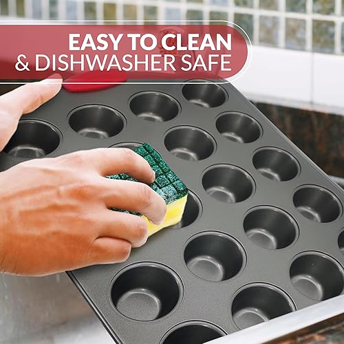 Miniatura 8 de Boxiki Kitchen Molde para magdalenas con revestimiento de cerámica para hornear, marco de acero duradero con superficie antiadherente, bandeja